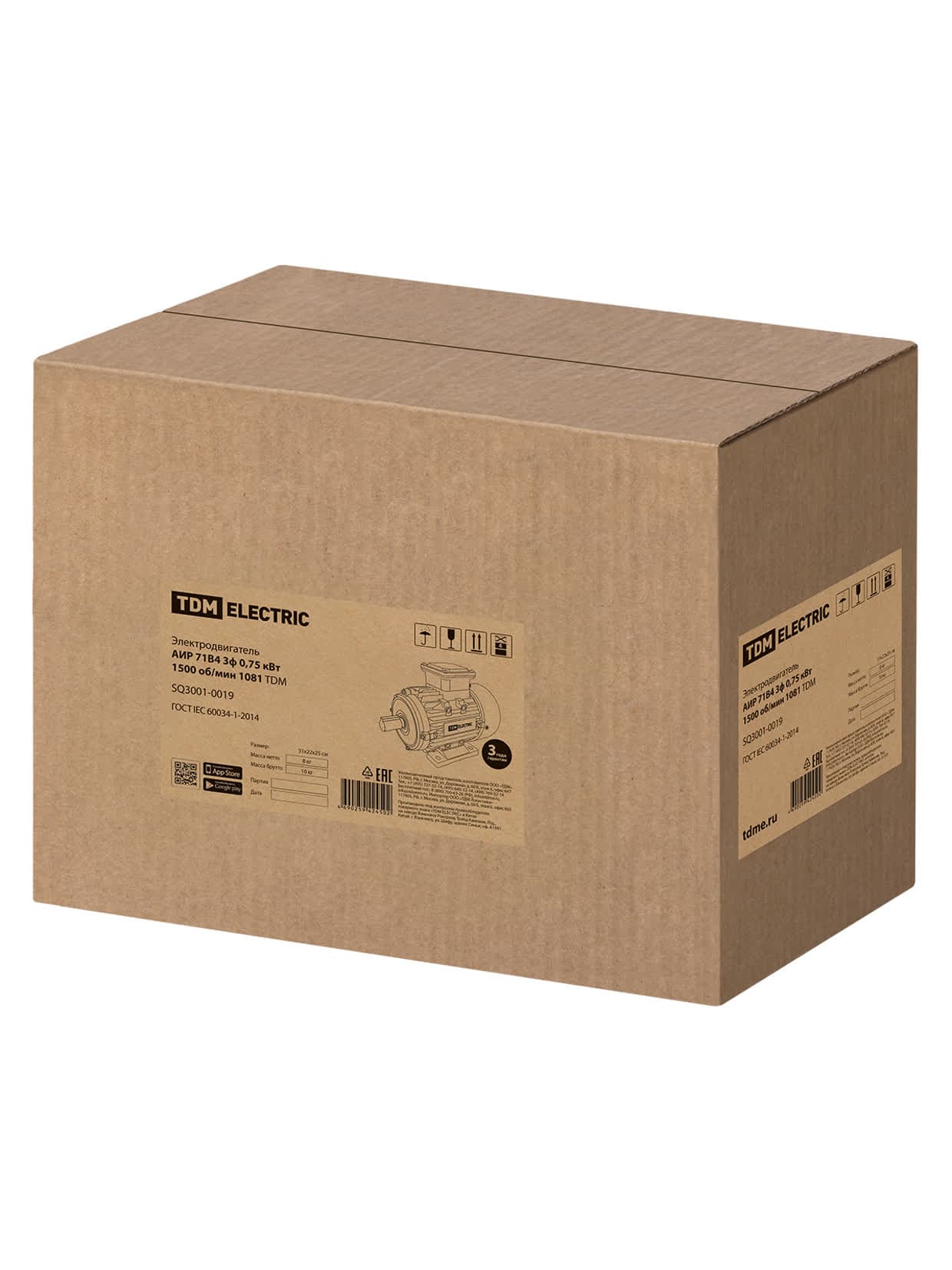 Электродвигатель АИР 71B4 3ф 0,75 кВт 1500 об/мин 1081 TDM