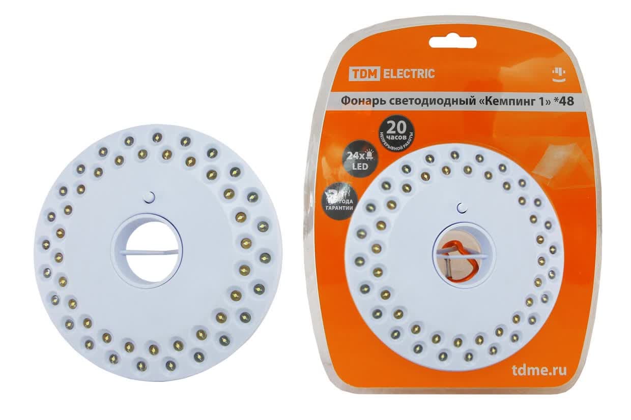Фонарь светодиодный "Кемпинг 1*48", подвес/магниты, 48 светодиодов 144 лм/Вт, бат 4*АА  (в комплект не входит) TDM