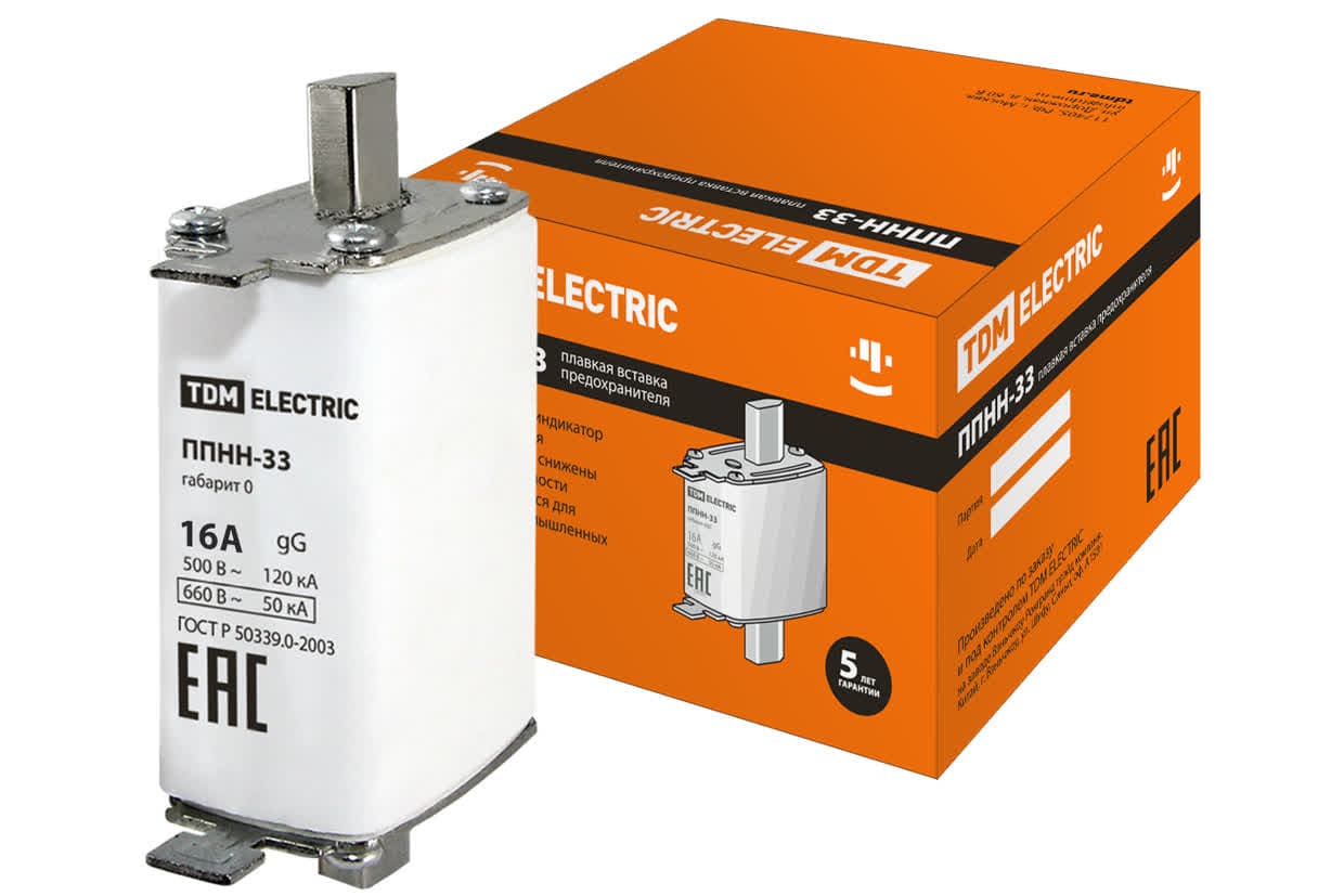 Плавкая вставка предохранителя ППНН-33, габарит 0, 16А TDM