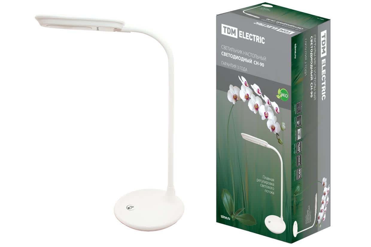 Светильник светодиодный настольный СН-90, гибкий, сенсор-диммер, 220 В, 5 Вт, 5300 К белый TDM