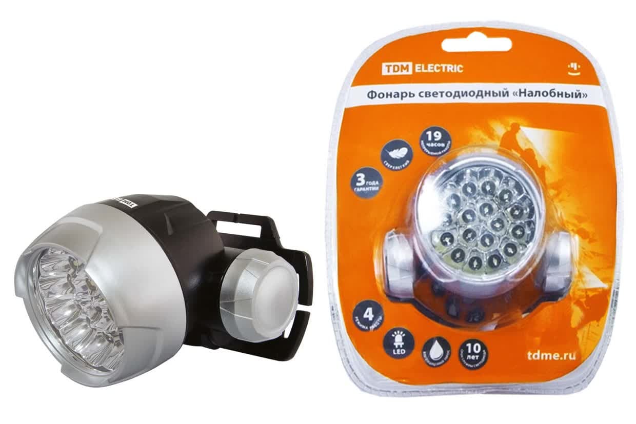 Фонарь светодиодный "Налобный", 23 светодиода 69 лм/Вт, батареи типа 3*AAA (в комплект не входят) TDM