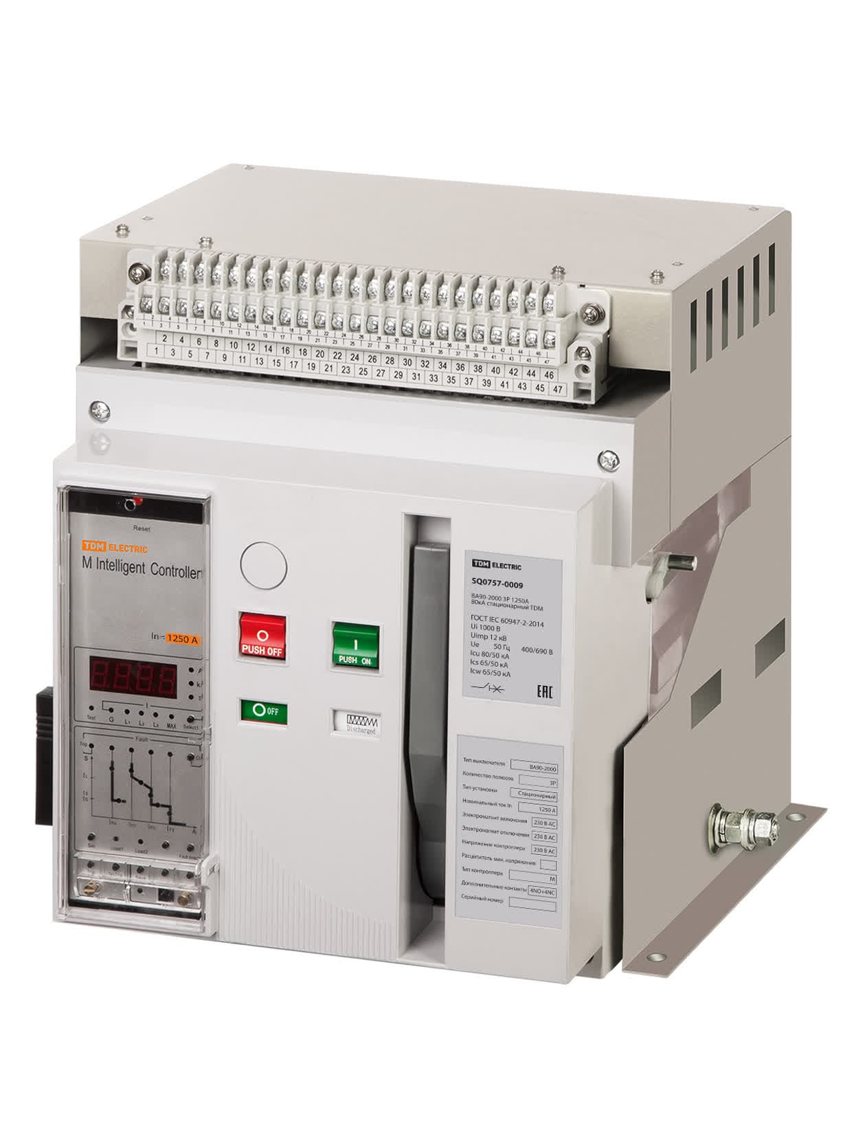 Автоматический выключатель ВА90-2000 3Р 1250А 80кА стационарный TDM