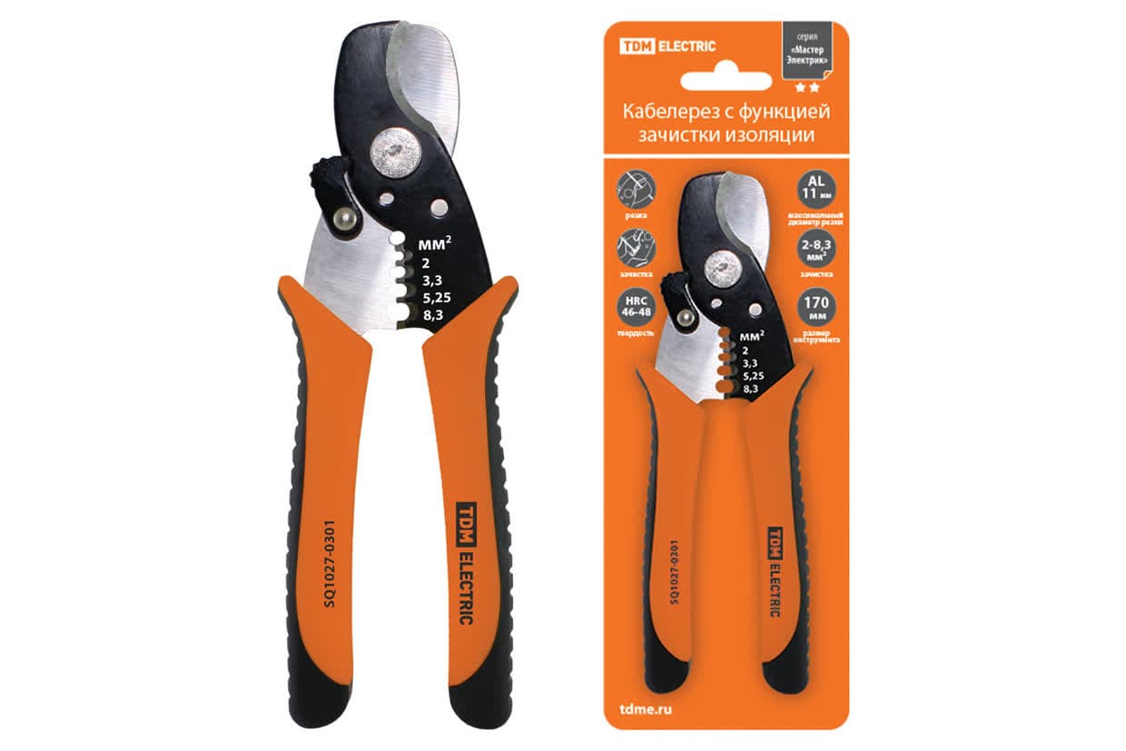 Кабелерез (Al до Ø11 мм) с функц. зачистки изол., CR-V сталь, 170 мм, серия "МастерЭлектрик" TDM
