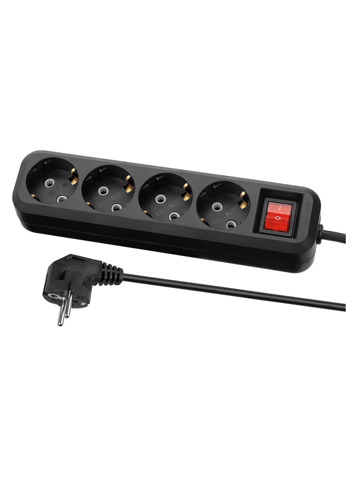 Удлинитель 4 гнезда, 5 метров, с/з, выкл., 10 А, 2300 Вт, черный, НАРОДНЫЙ У1-42056 (Ун1 421-0001)