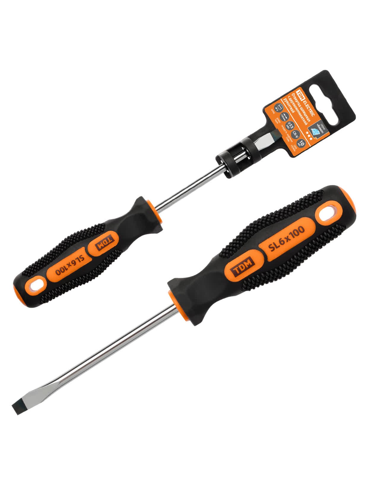 Отвертка шлицевая двухкомпонентная, CR-V тип SL6.0x100, серия "Алмаз" TDM