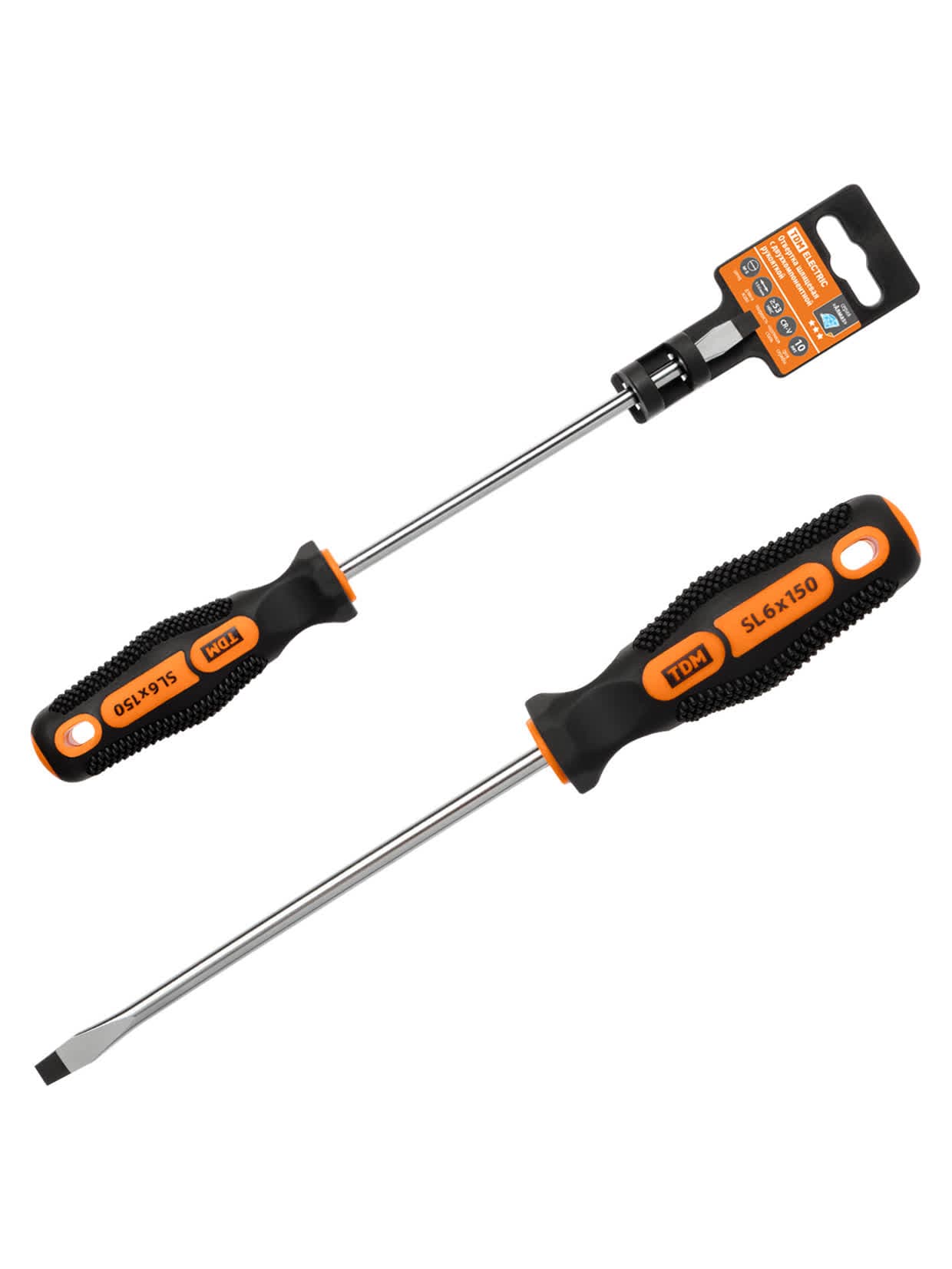 Отвертка шлицевая двухкомпонентная, CR-V тип SL6.0x150, серия "Алмаз" TDM