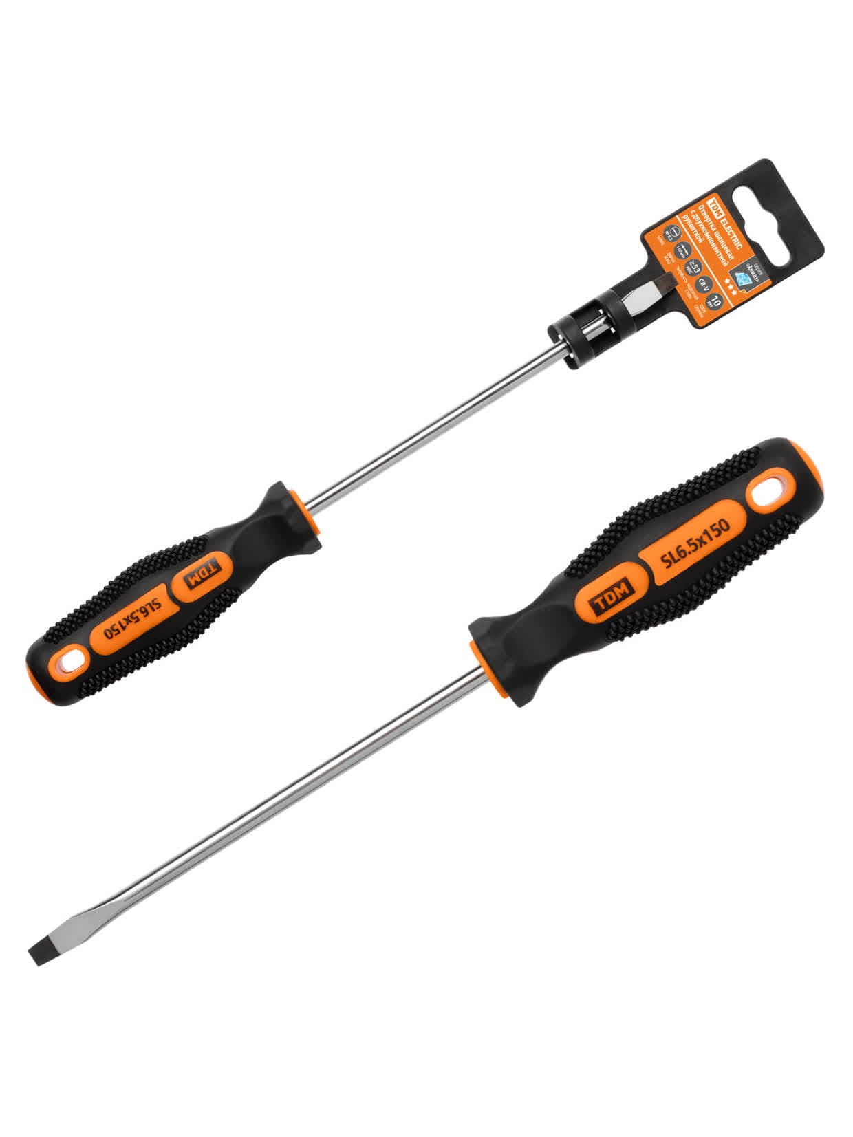 Отвертка шлицевая двухкомпонентная, CR-V тип SL6.5x150, серия "Алмаз" TDM