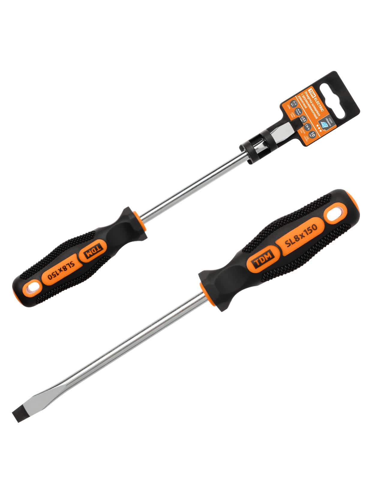 Отвертка шлицевая двухкомпонентная, CR-V тип SL8.0x150, серия "Алмаз" TDM