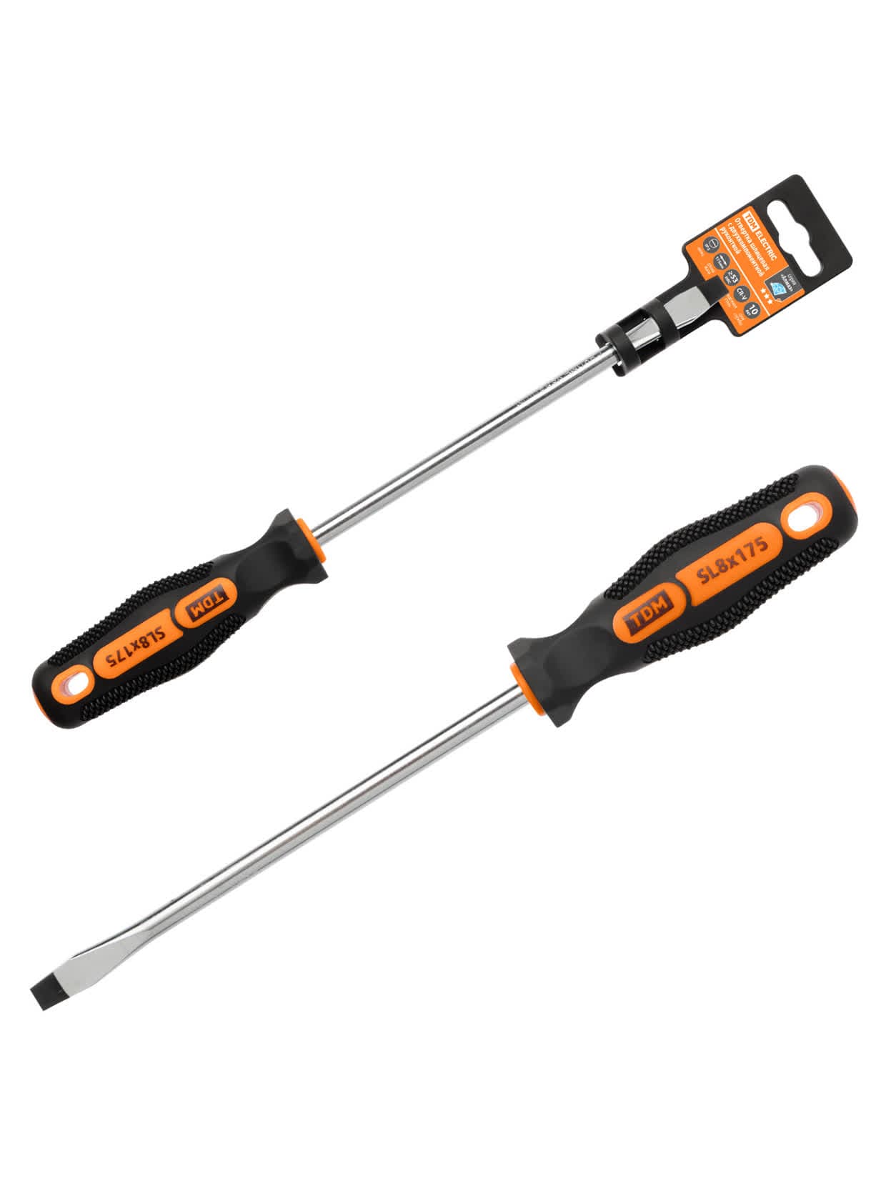 Отвертка шлицевая двухкомпонентная, CR-V тип SL8.0x175, серия "Алмаз" TDM