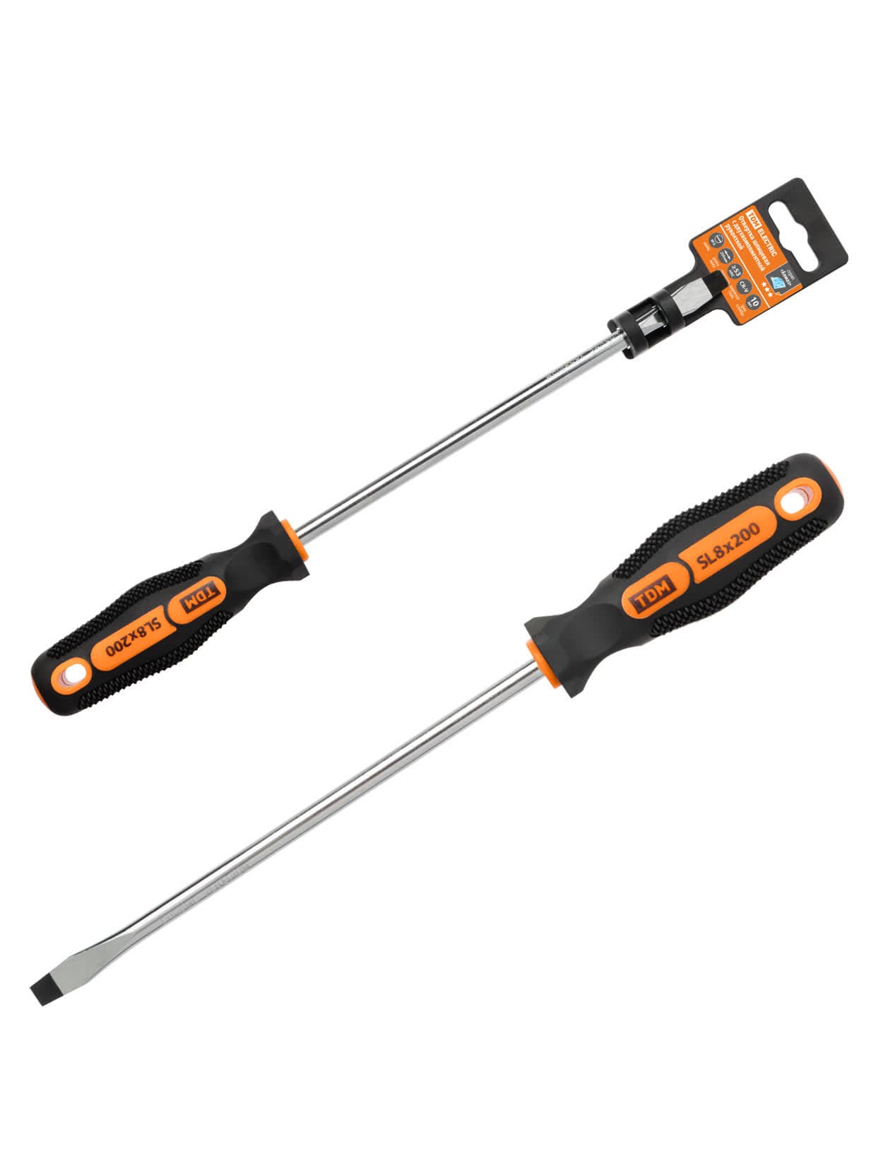 Отвертка шлицевая двухкомпонентная, CR-V тип SL8.0x200, серия "Алмаз" TDM