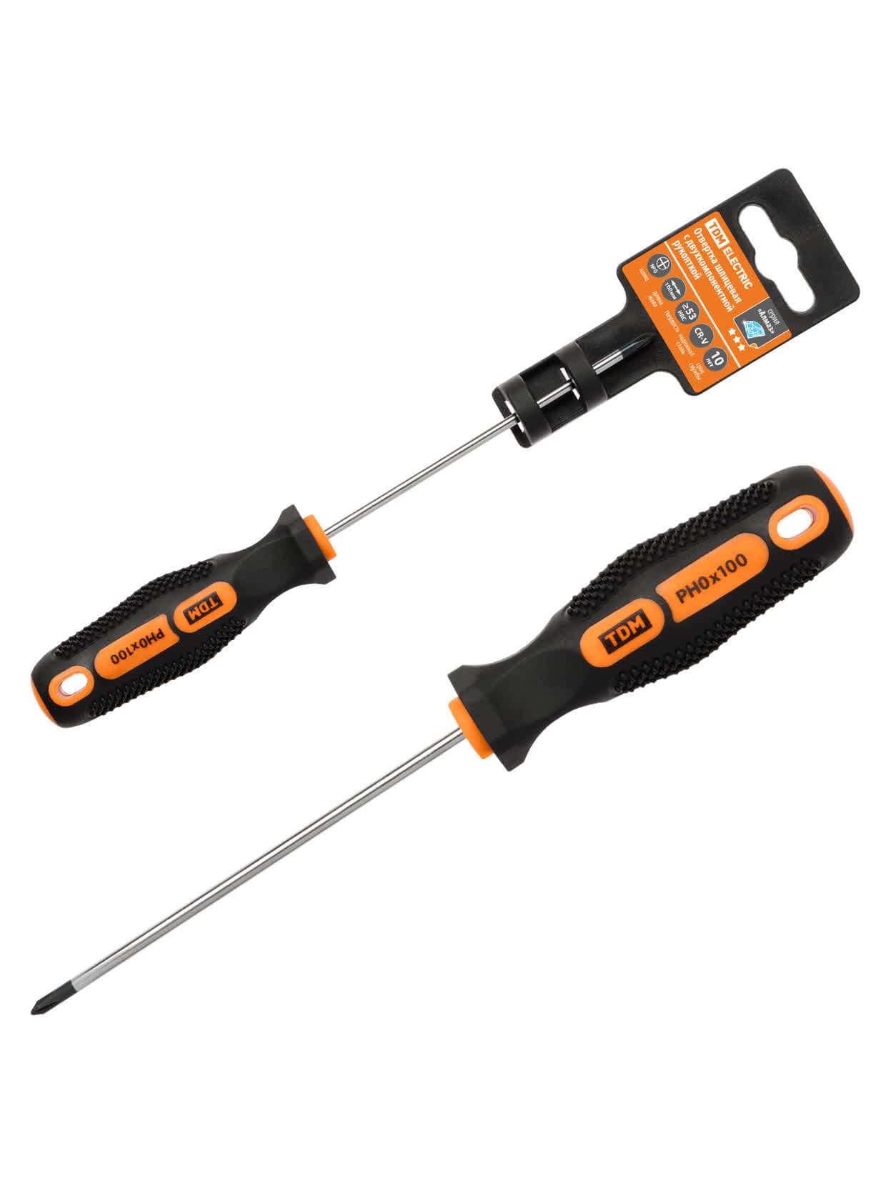 Отвертка крестовая двухкомпонентная, CR-V тип PH0x100, серия "Алмаз" TDM