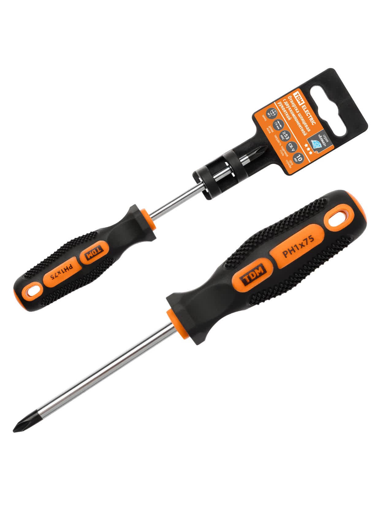 Отвертка крестовая двухкомпонентная, CR-V тип PH1x75, серия "Алмаз" TDM