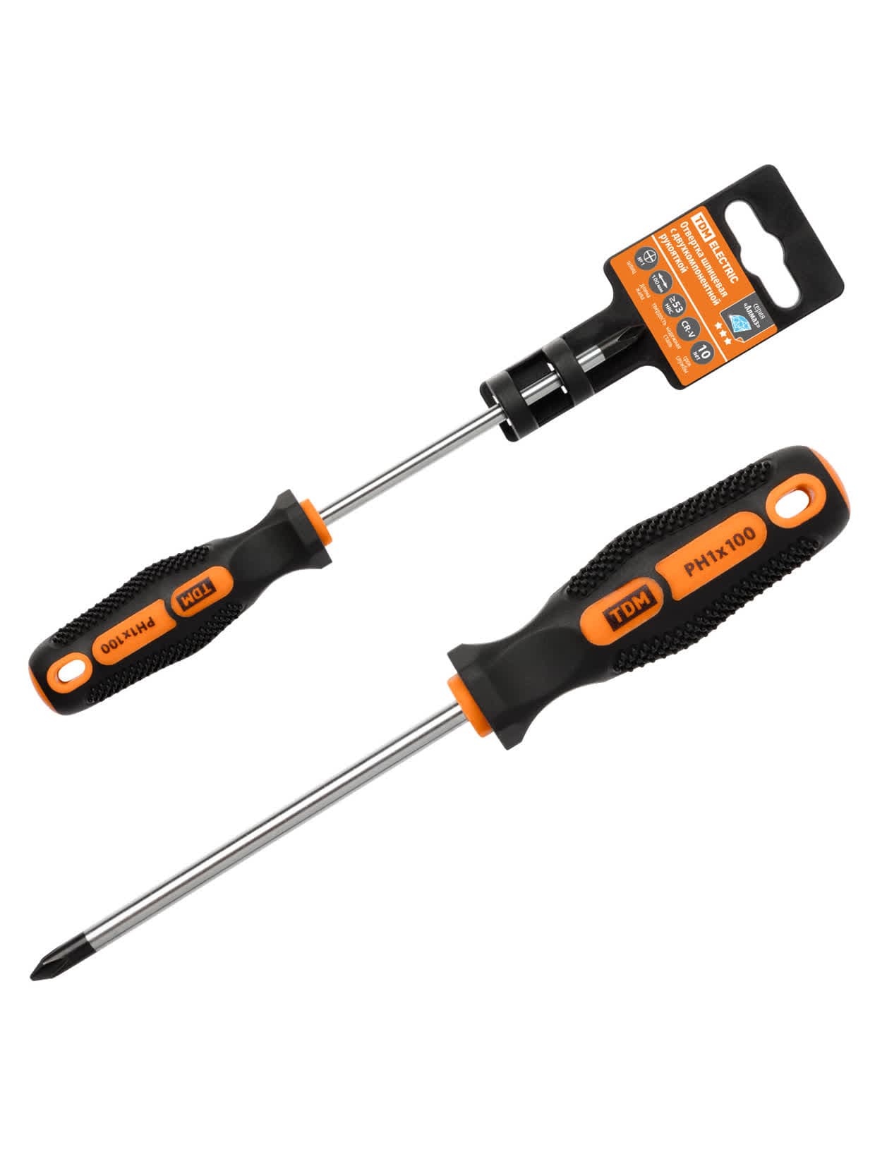 Отвертка крестовая двухкомпонентная, CR-V тип PH1x100, серия "Алмаз" TDM