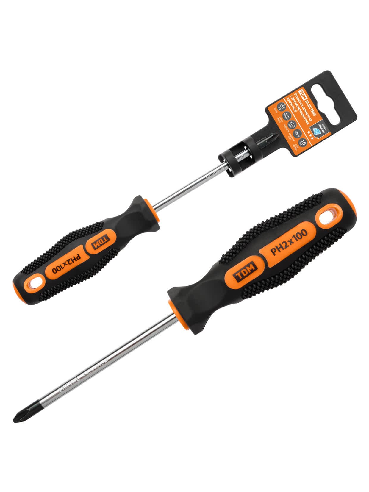 Отвертка крестовая двухкомпонентная, CR-V тип PH2x100, серия "Алмаз" TDM