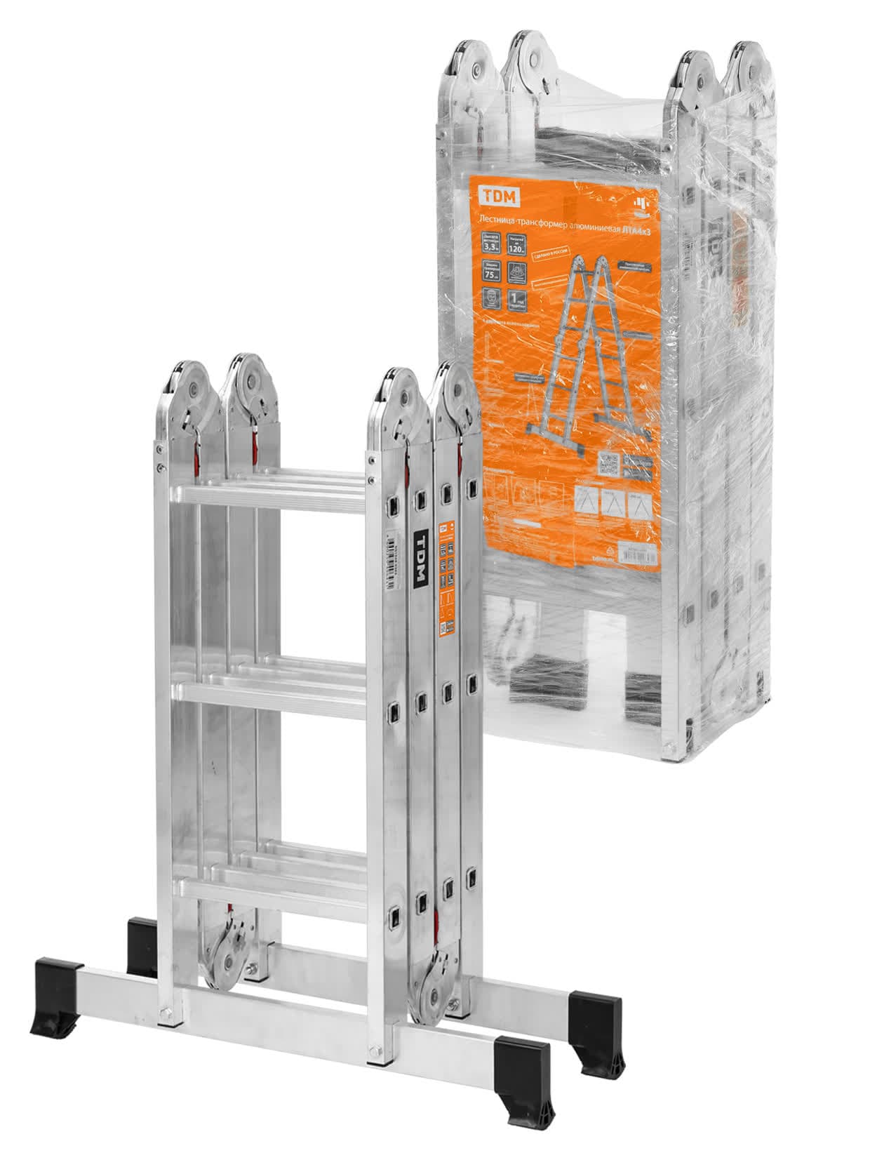 Лестница-трансформер алюминиевая ЛТА4х3, 4 секции по 3 ступени, h=330/160/92 см, 10,4 кг TDM