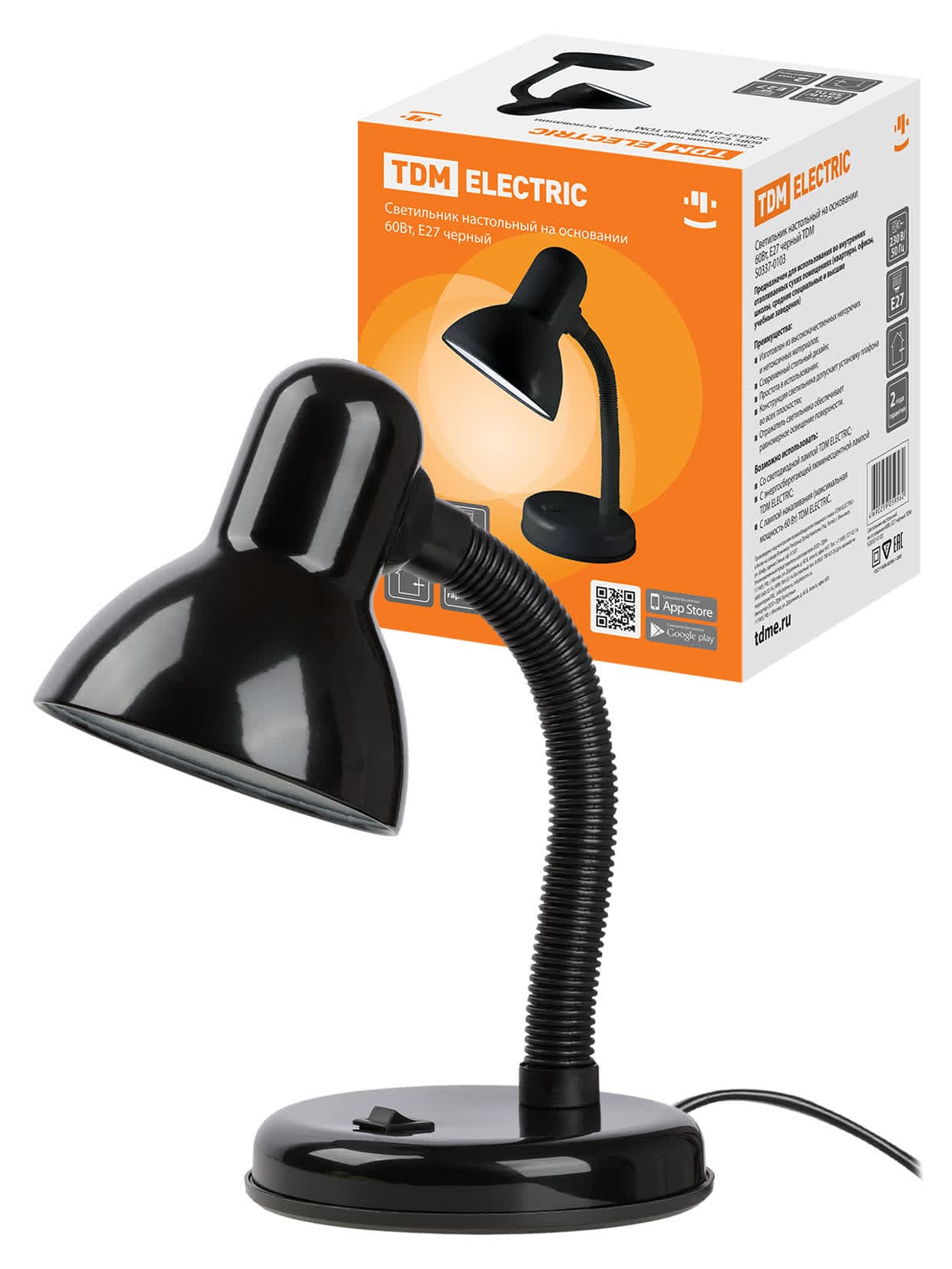 Светильник настольный на основании 60Вт, E27 черный TDM