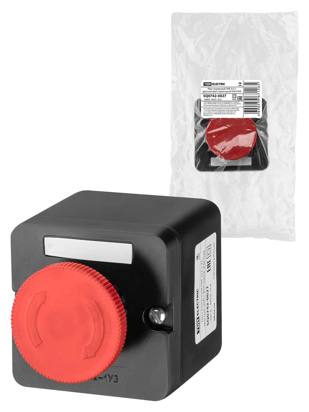 Пост кнопочный ПКЕ 212-1 У3, красный гриб с фиксацией, IP40 TDM