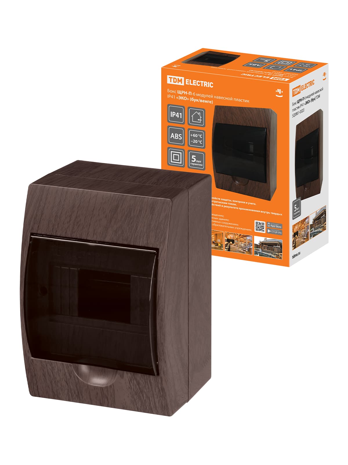 Бокс ЩРН-П-6 модулей навесной пластик IP41 "Эко" (бук) TDM