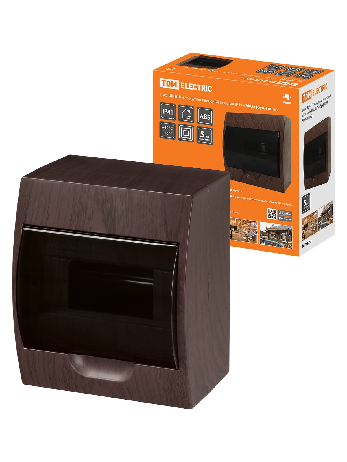Бокс ЩРН-П-8 модулей навесной пластик IP41 "Эко" (бук) TDM