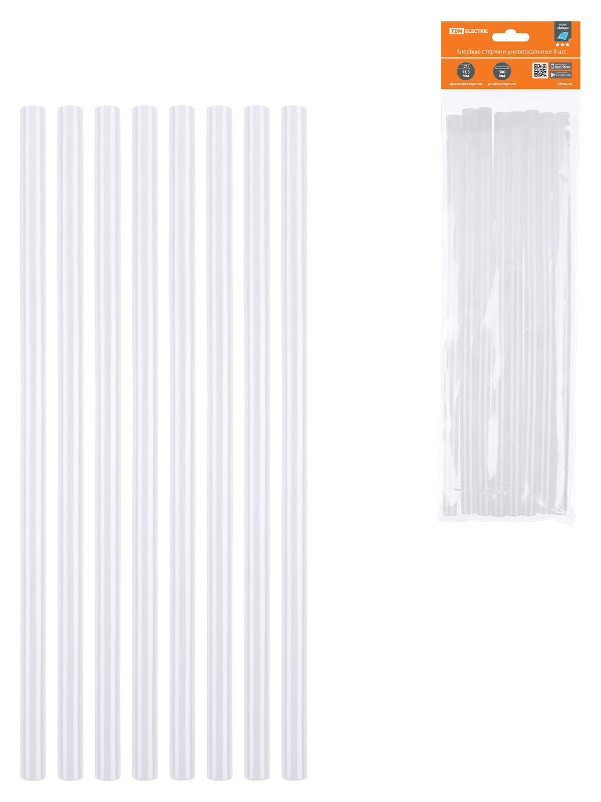 Клеевые стержни универсальные, 11,3 мм x 300 мм, 8 шт, "Алмаз" TDM