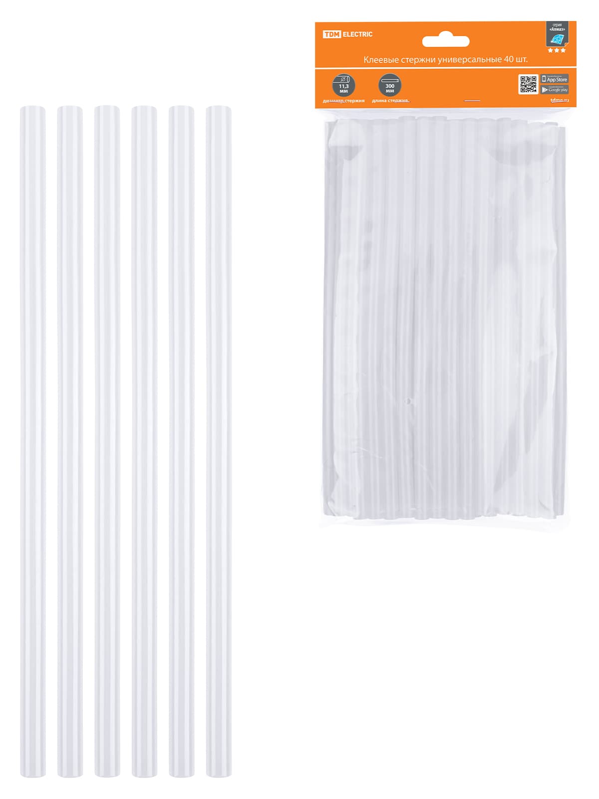 Клеевые стержни универсальные, 11,3 мм х 300 мм, 40 шт, "Алмаз" TDM