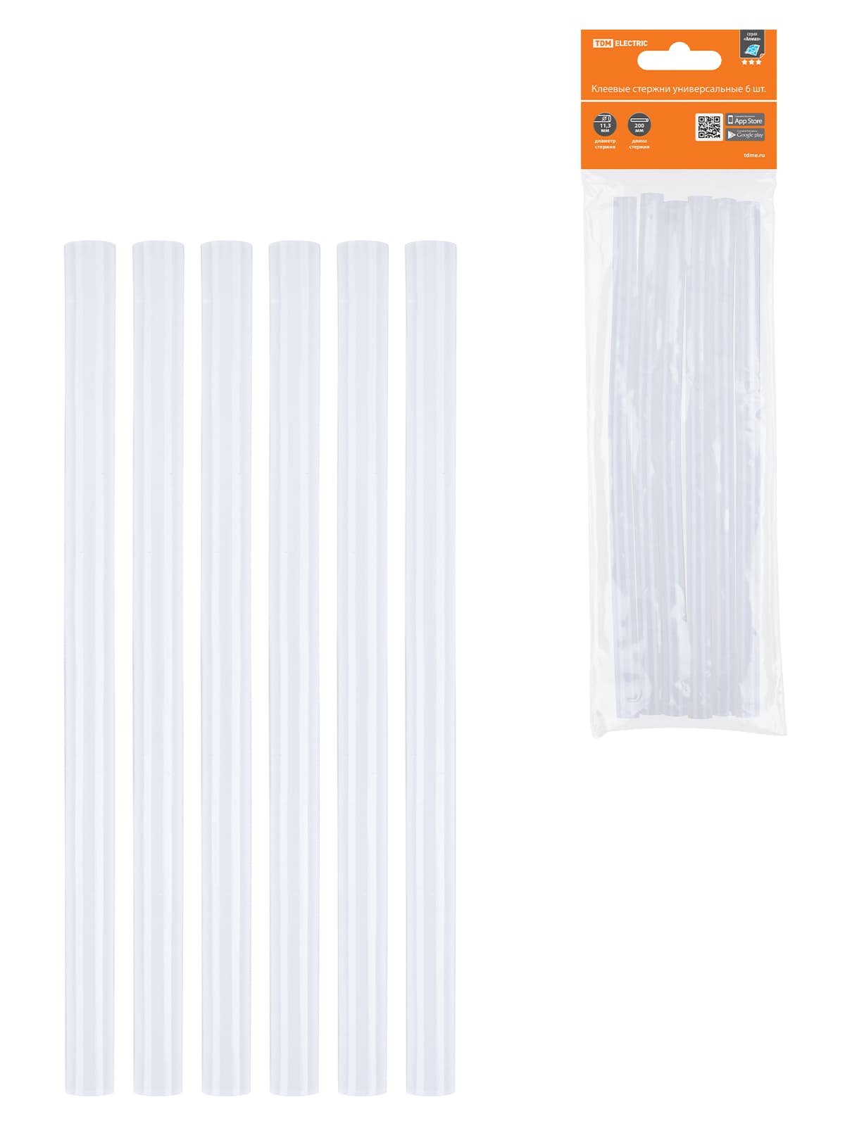 Клеевые стержни универсальные, 11,3 мм x 200 мм, 6 шт, "Алмаз" TDM