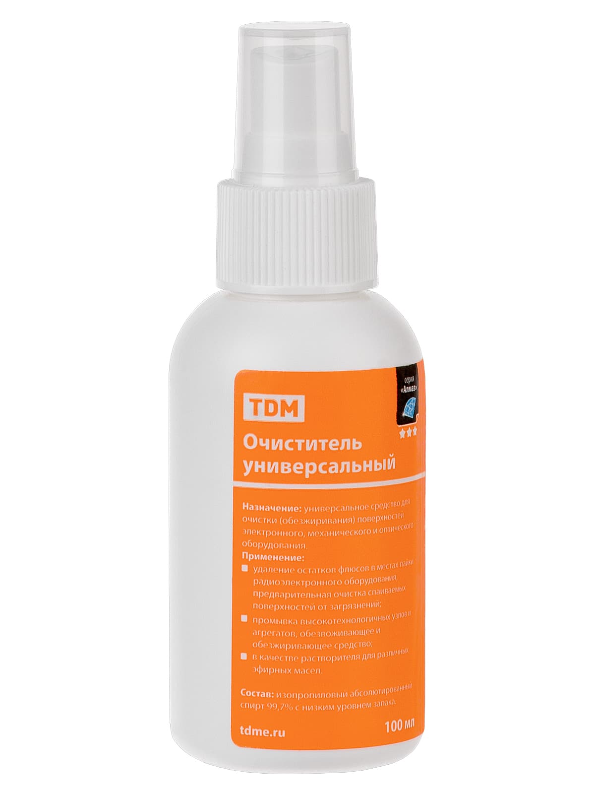 Очиститель универсальный, абсолютированный 99,7%, 100 мл, спрей, серия "Алмаз" TDM