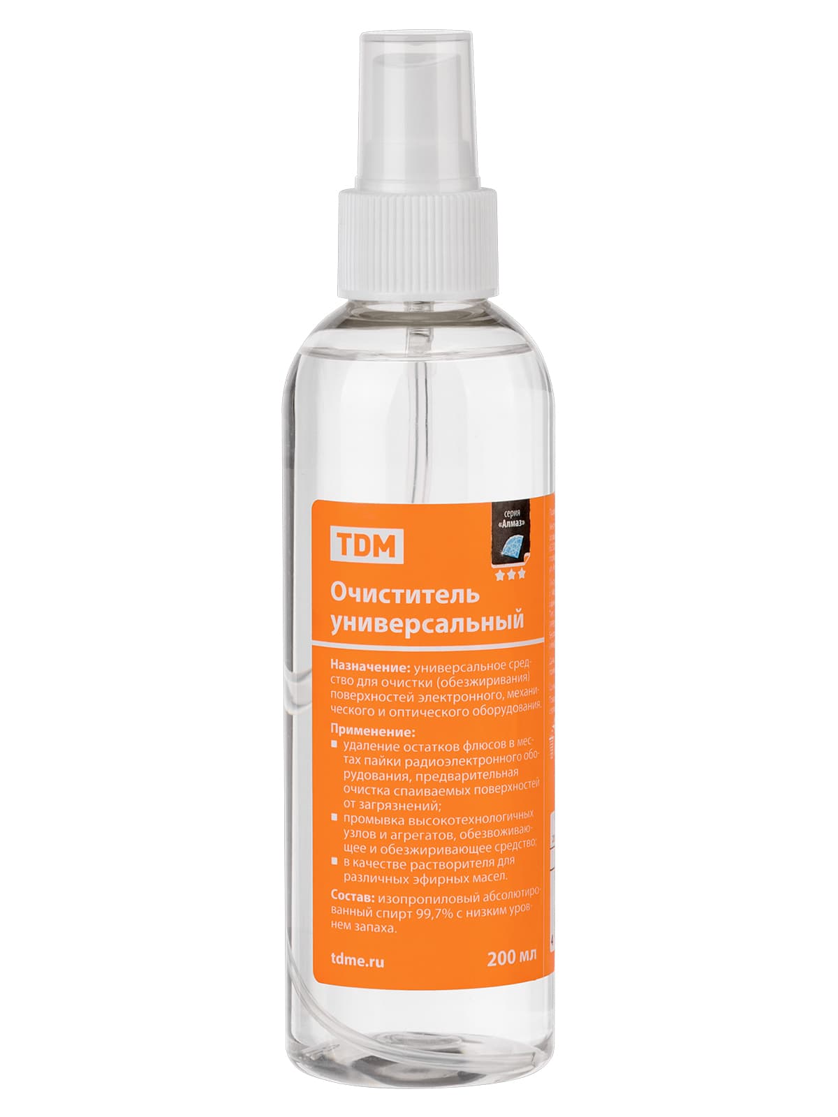 Очиститель универсальный, абсолютированный 99,7%, 200 мл, спрей, серия "Алмаз" TDM