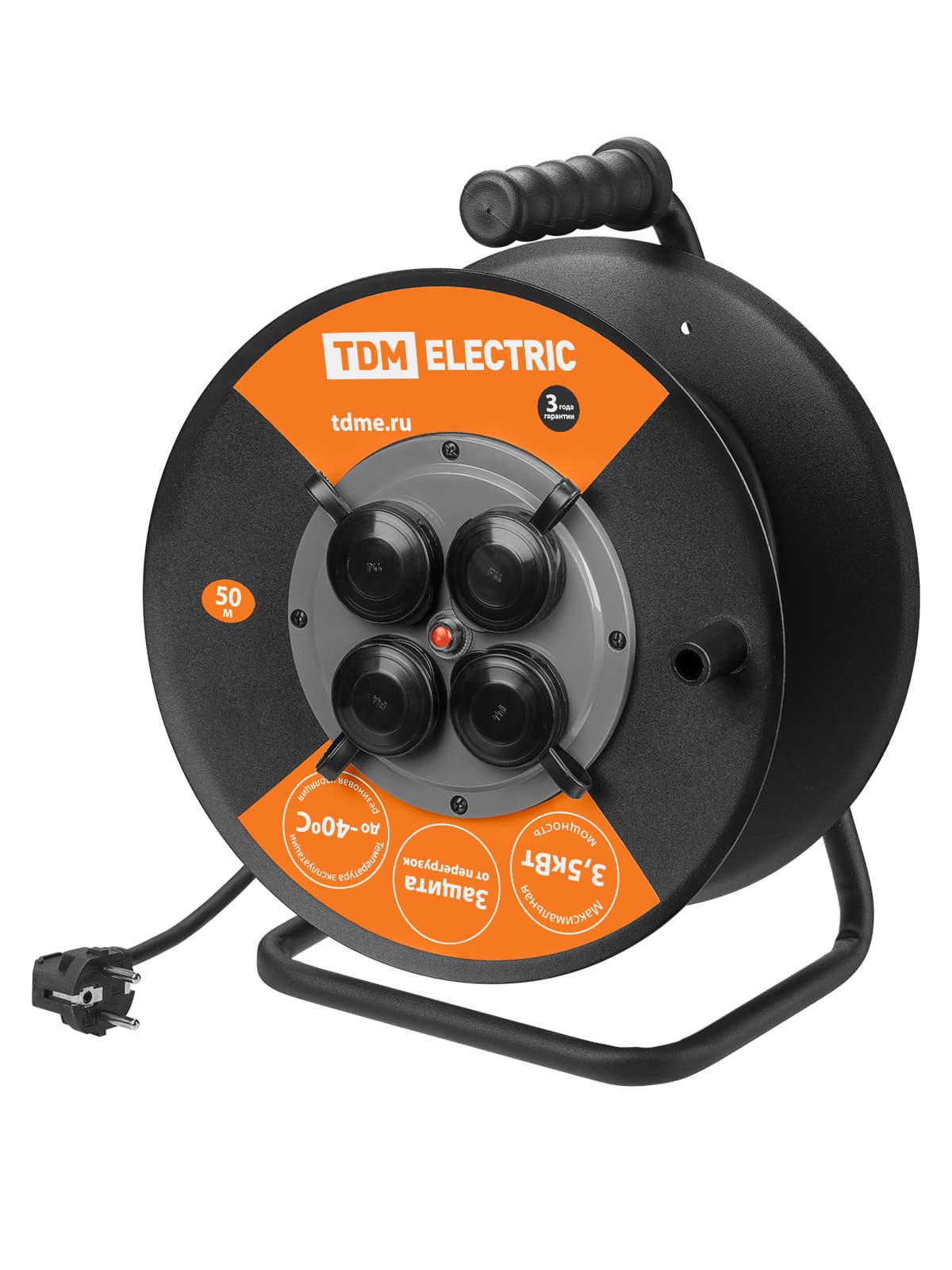 Удлинитель силовой УХз16-004 TDM (метал. катушка, А3, 4 места IP44/50м КГТП-ХЛ 3х2,5) УС1-43128 (УС1 430 1001)