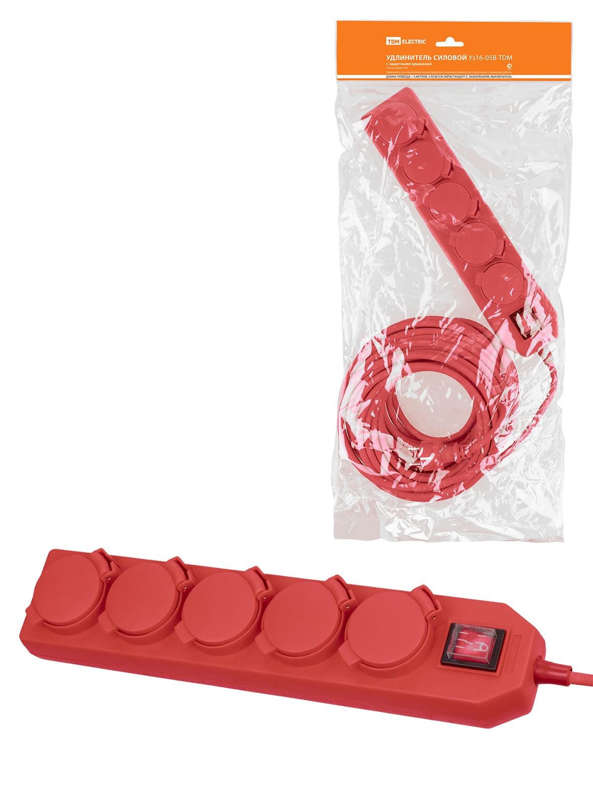 Удлинитель силовой Уз16-05В TDM (с крышками IP44, выключатель, 5 мест/20м КГ 3х1,5)