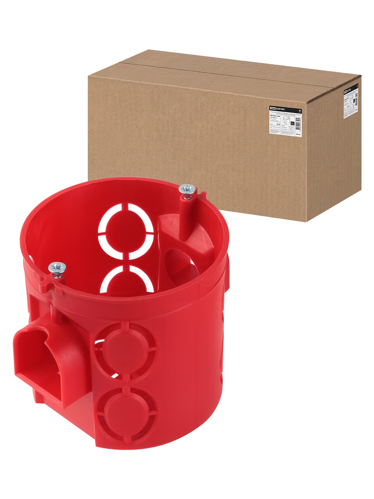 Установочная коробка СП D68х62мм, углубленная, саморезы, стыковочные узлы, красная, IP20, TDM