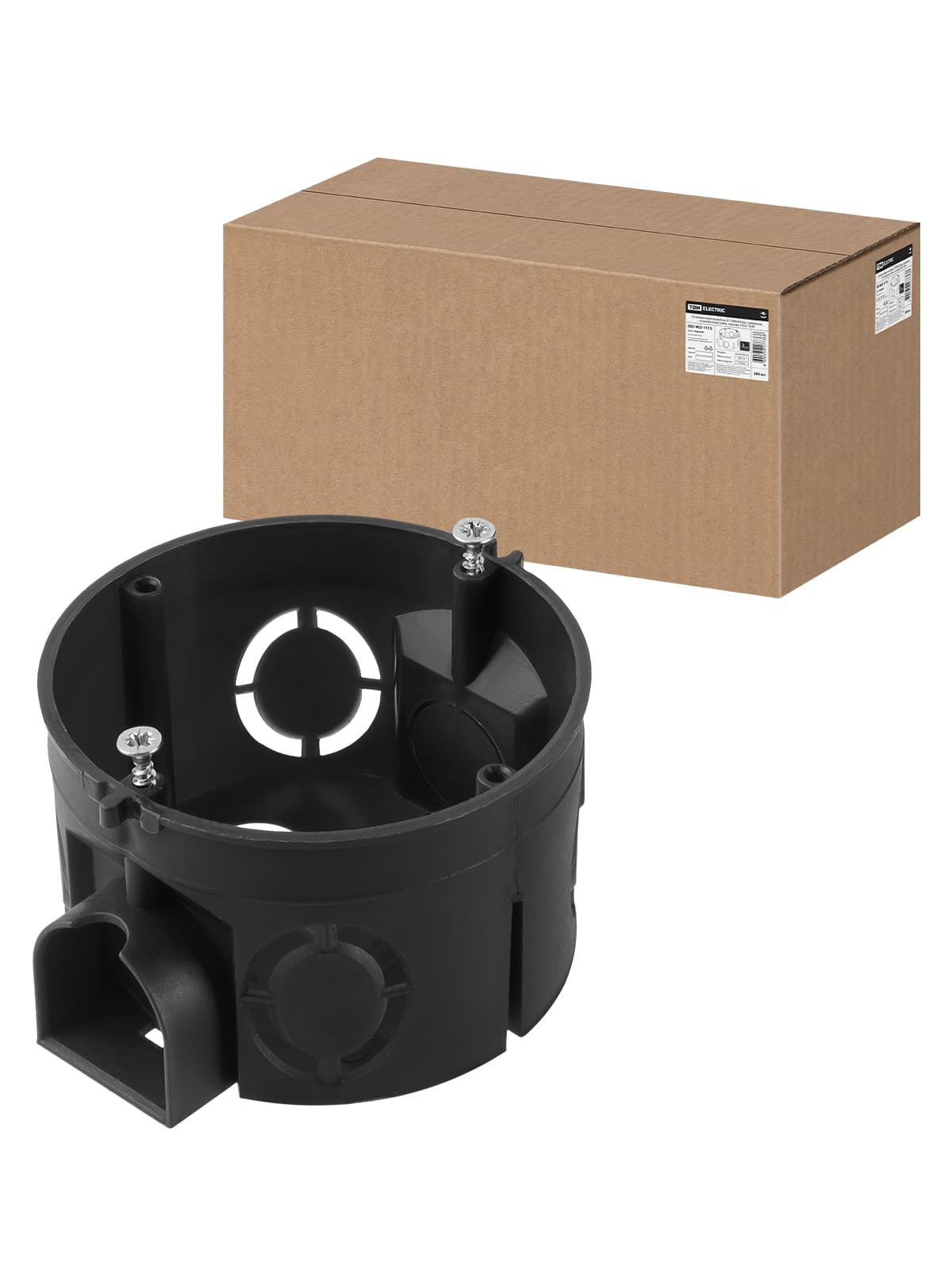 Установочная коробка СП D68х42мм, саморезы, стыковочные узлы, черная, IP20, TDM