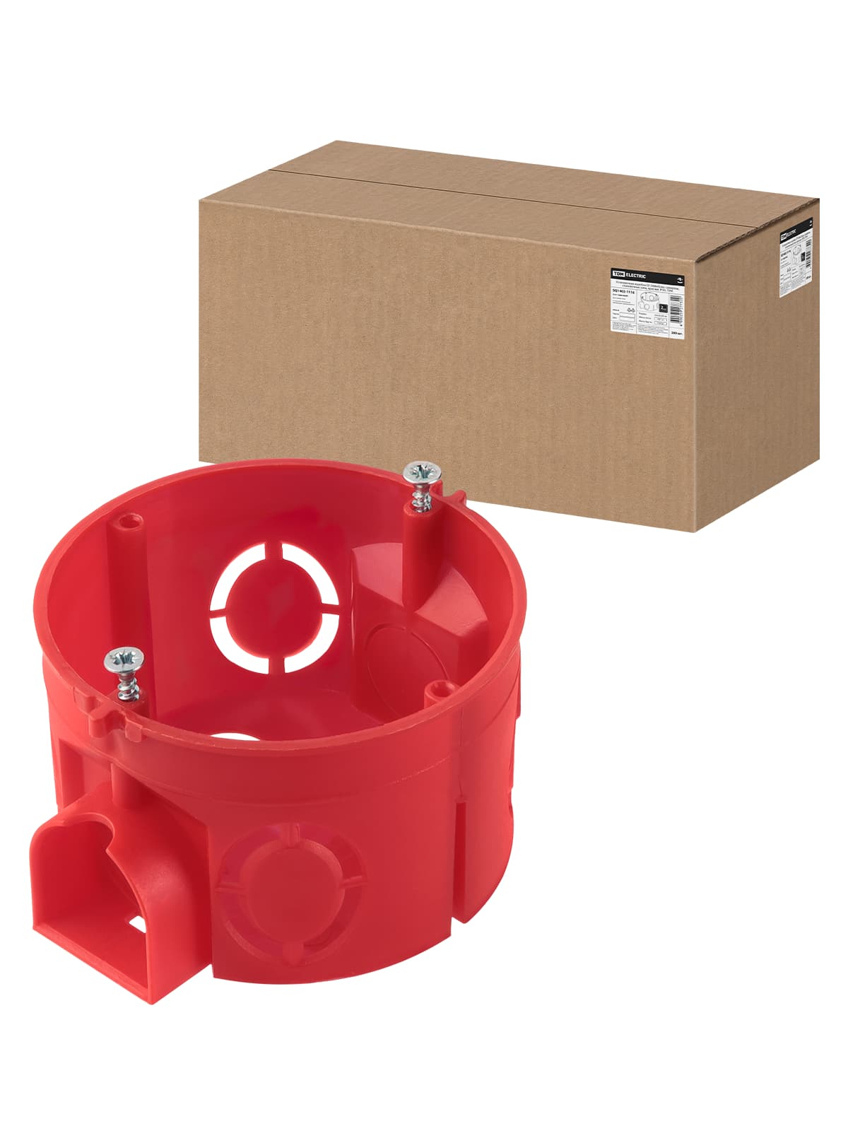 Установочная коробка СП D68х42мм, саморезы, стыковочные узлы, красная, IP20. TDM