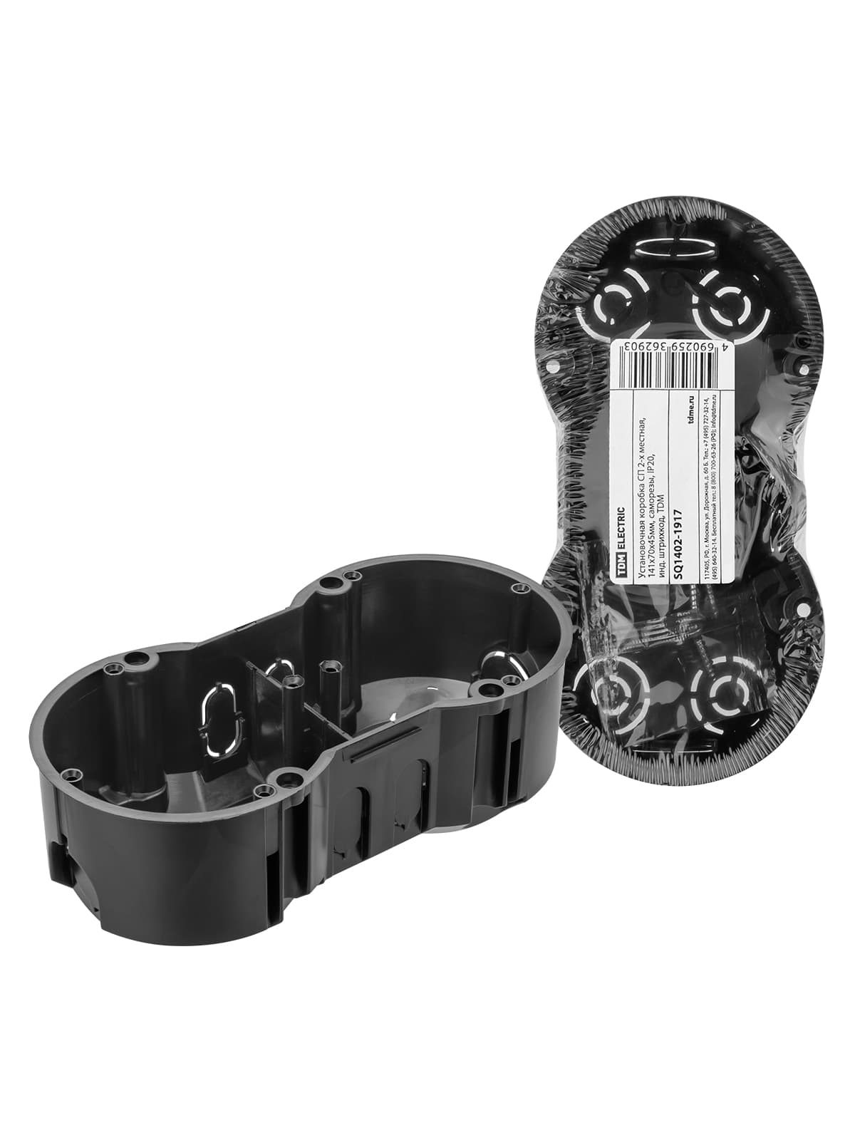 Установочная коробка СП 2-х местная, 141х70х45мм, саморезы, IP20, инд. штрихкод, TDM