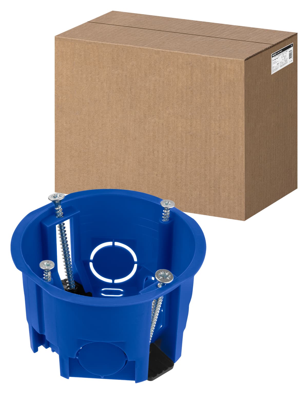 Установочная коробка СП D68х45мм, саморезы, пл. лапки, синяя, IP20, TDM