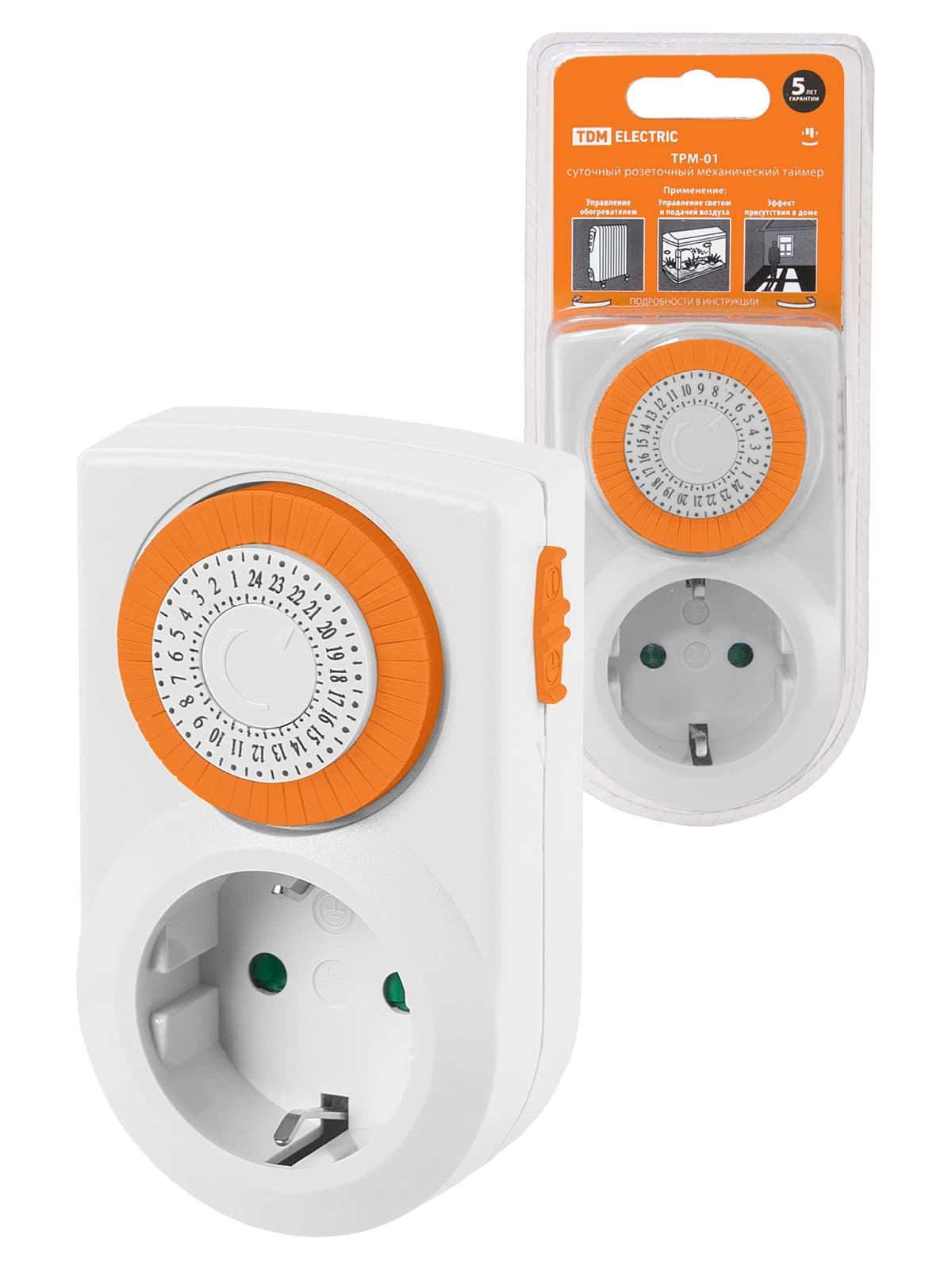 Таймер розеточный механический ТРМ-01-30мин/24ч-16А (суточный) TDM