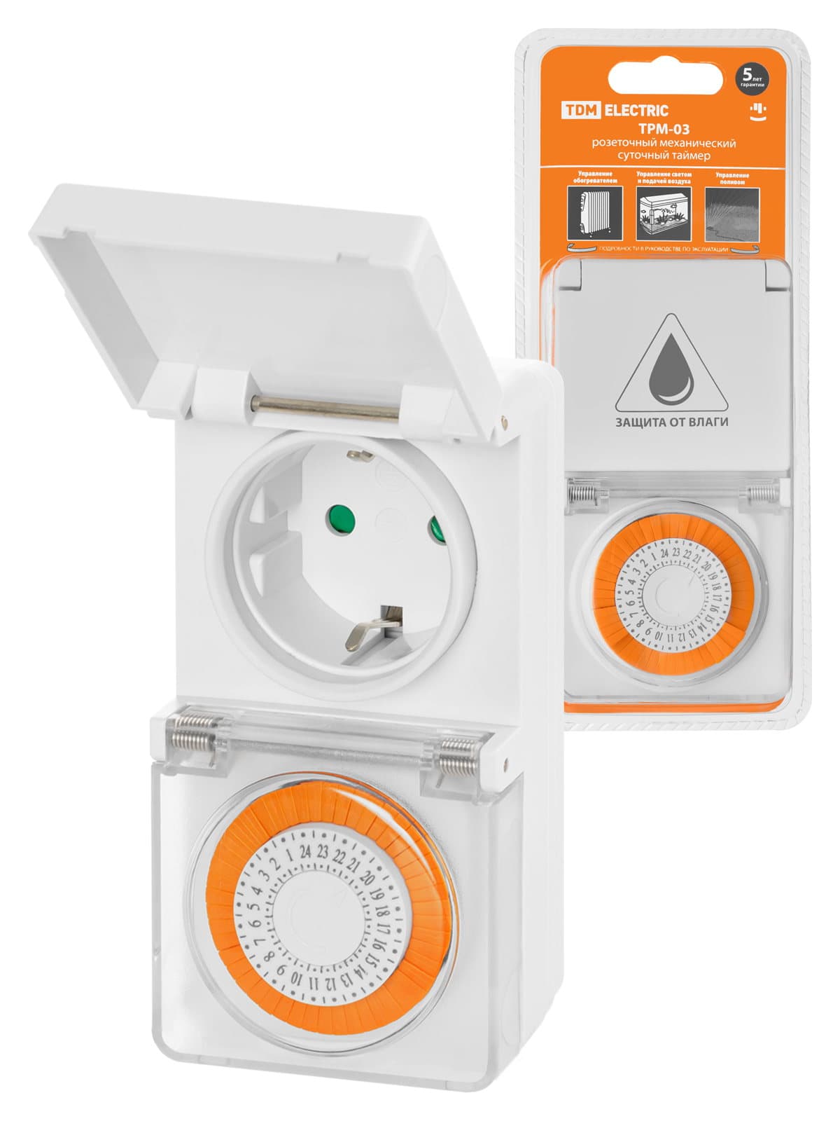 Таймер розеточный механический ТРМ-03-30мин/24ч-16А-IP44 (суточный, защита от влаги) TDM