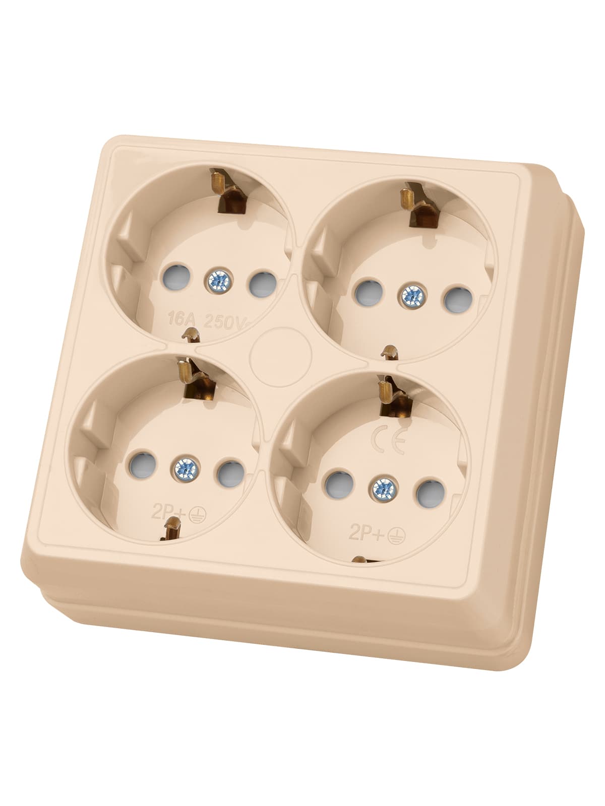 Розетка четырехместная 2П+3 открытой установки IP20 16A с защитными шторками сл.кость "Ладога" TDM