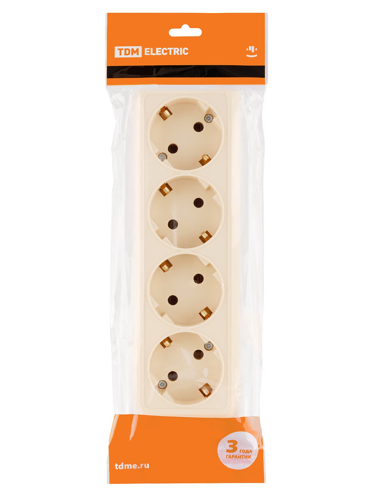 Розетка 4-х местная горизонтальная 2П+3 открытой установки IP20 16A сл. кость "Ладога" TDM