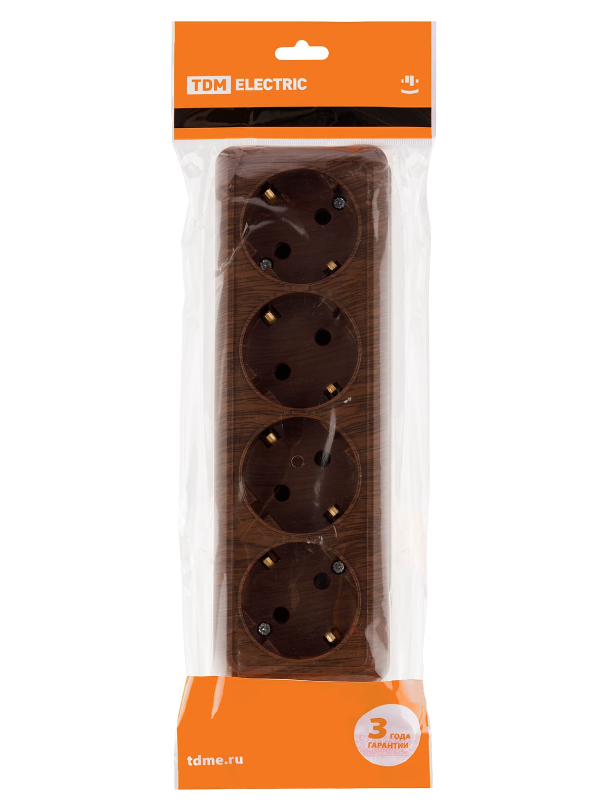 Розетка 4-х местная горизонтальная 2П+3 открытой установки IP20 16A бук "Ладога" TDM