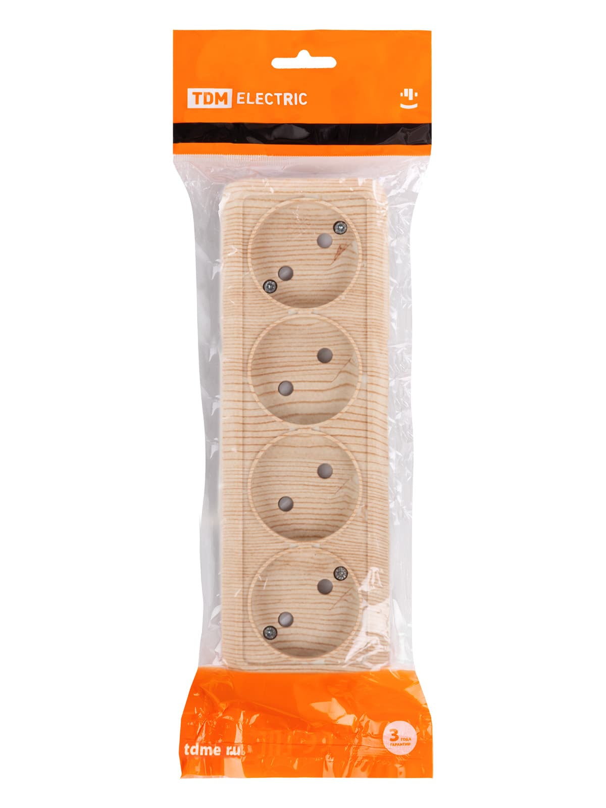 Розетка 4-х местная горизонтальная 2П открытой установки IP20 10A с з/ш сосна "Ладога" TDM