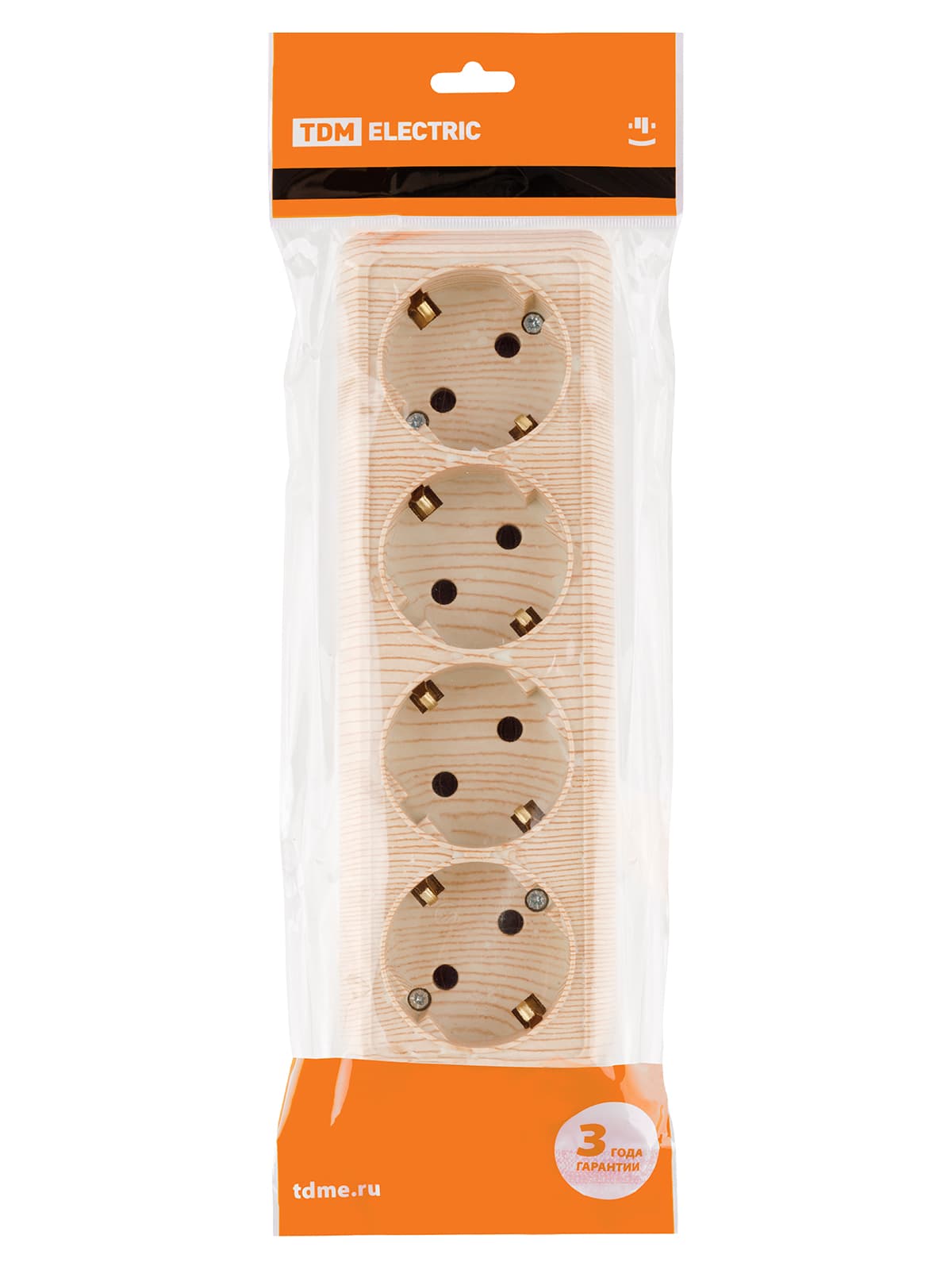 Розетка 4-х местная горизонтальная 2П+3 открытой установки IP20 16A сосна "Ладога" TDM