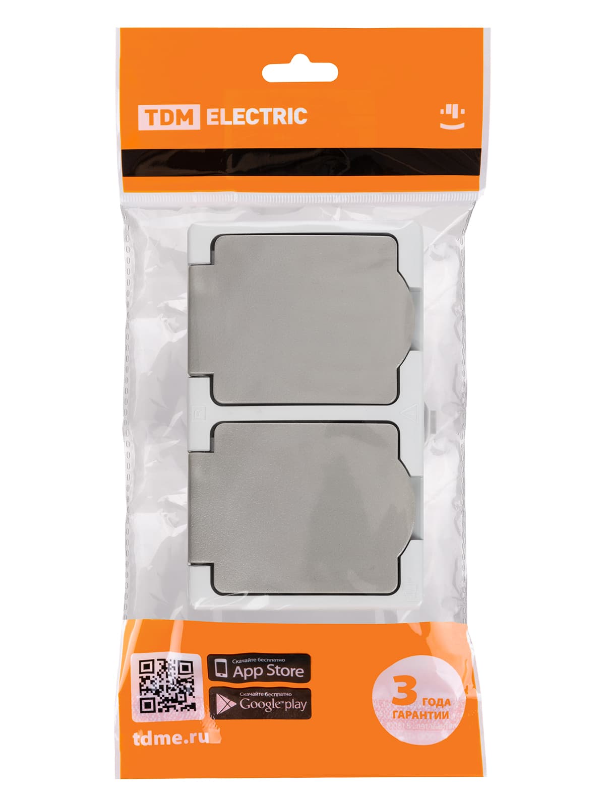 Розетка двойная 2П+З (горизонтальная) открытой установки IP54 16А серая "Вуокса" TDM