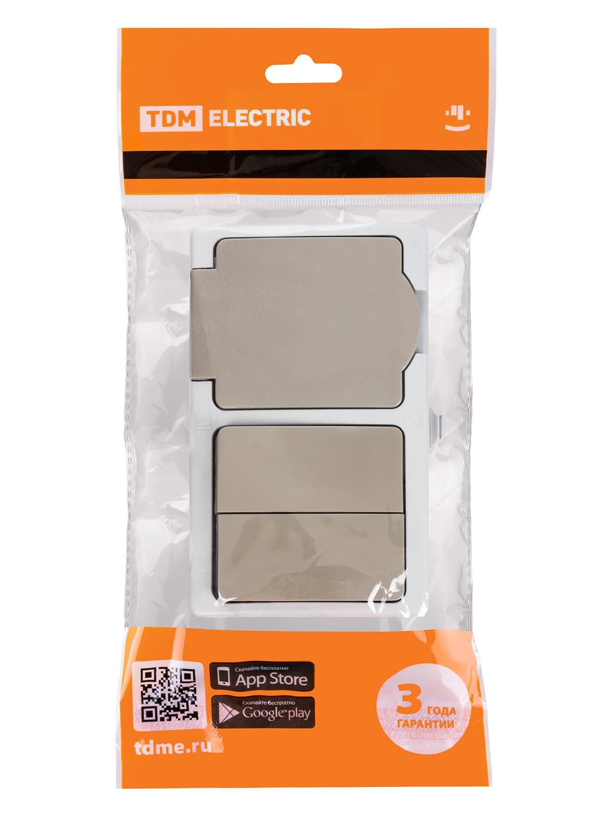 Блок (горизонтальный) выключатель 2-кл. + розетка 2П+З с з/ш БКВР IP54 серый "Вуокса" TDM