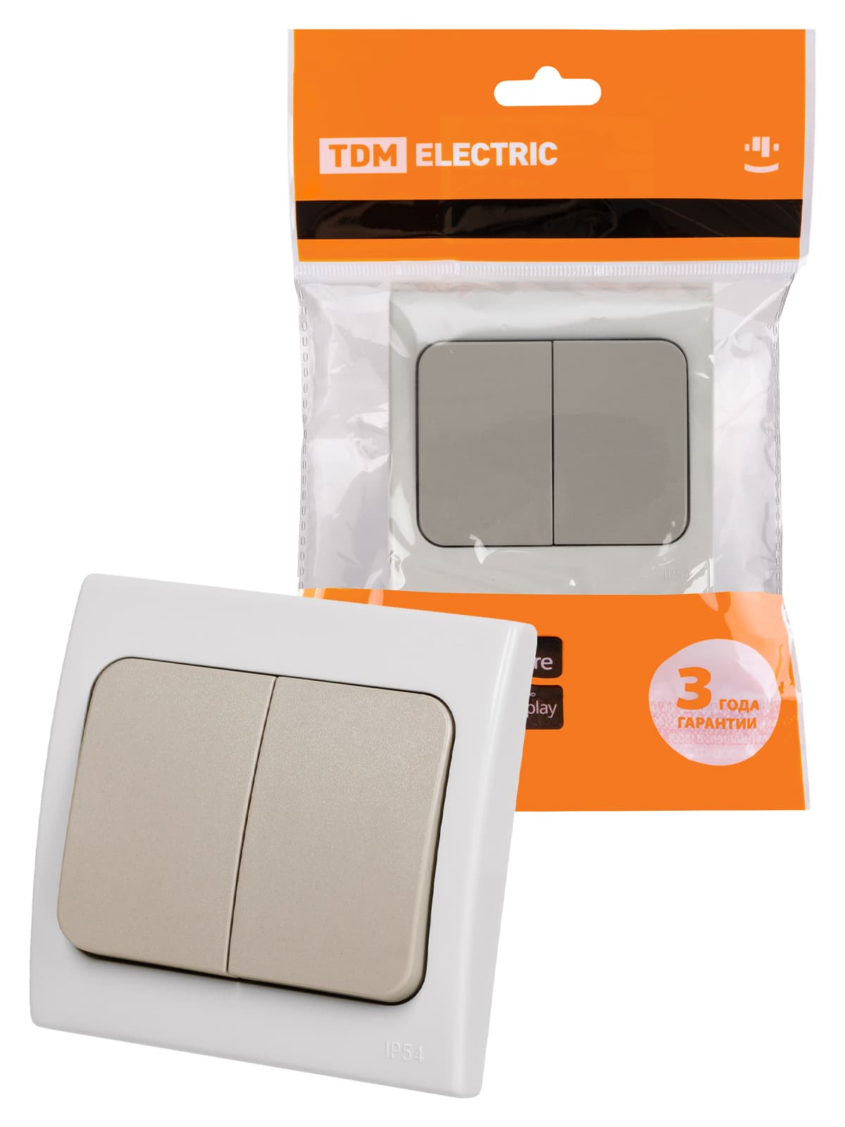 Выключатель 2-кл. скрытой установки IP54 10А серый "Вуокса" TDM