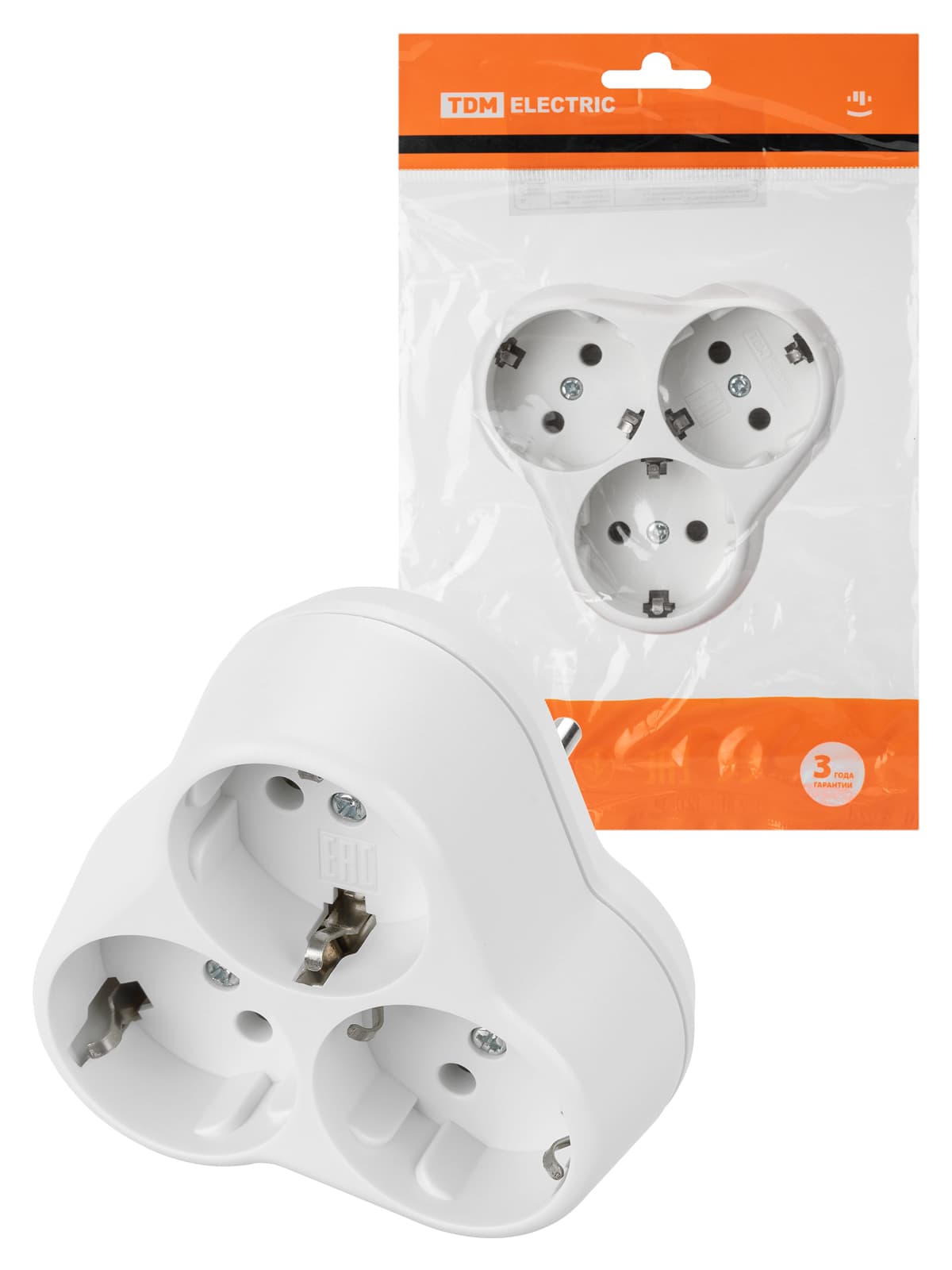 Блок на 3 гнезда 2П+З круглый 16А 250B TDM