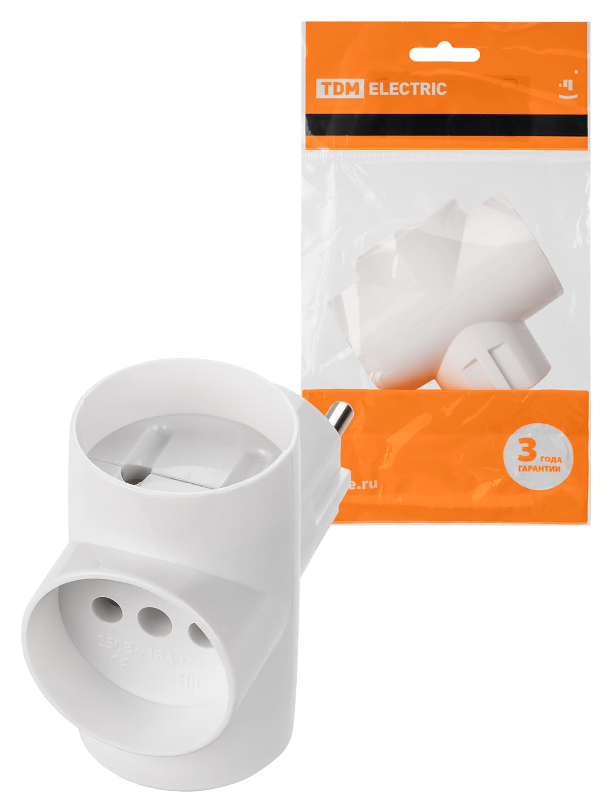 Тройник 3х2П 16А 250B белый TDM