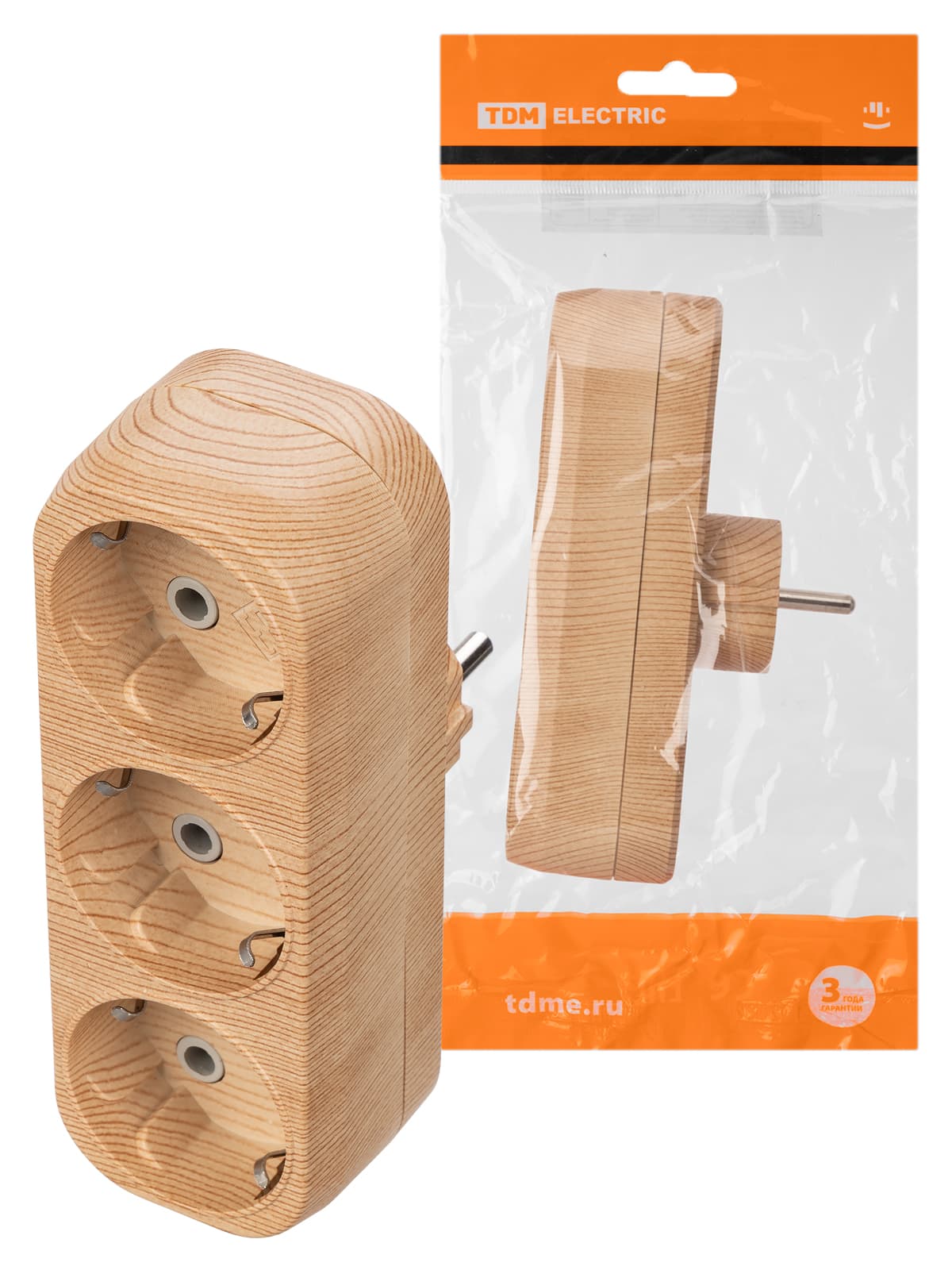 Блок на 3 гнезда 2П+З плоский 16А 250B "Эко" (сосна) TDM