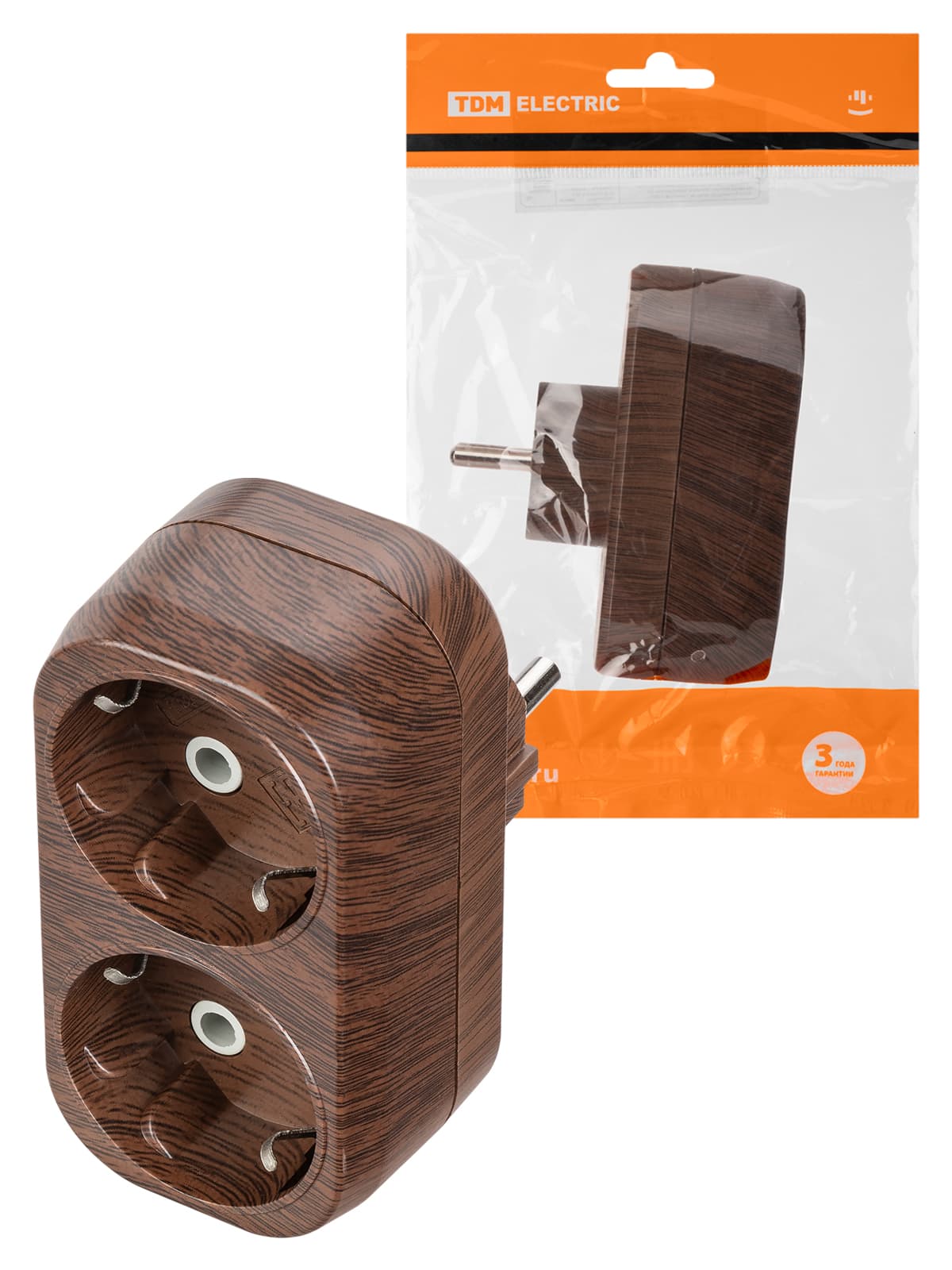 Блок на 2 гнезда 2П+З плоский 16А 250B "Эко" (бук) TDM