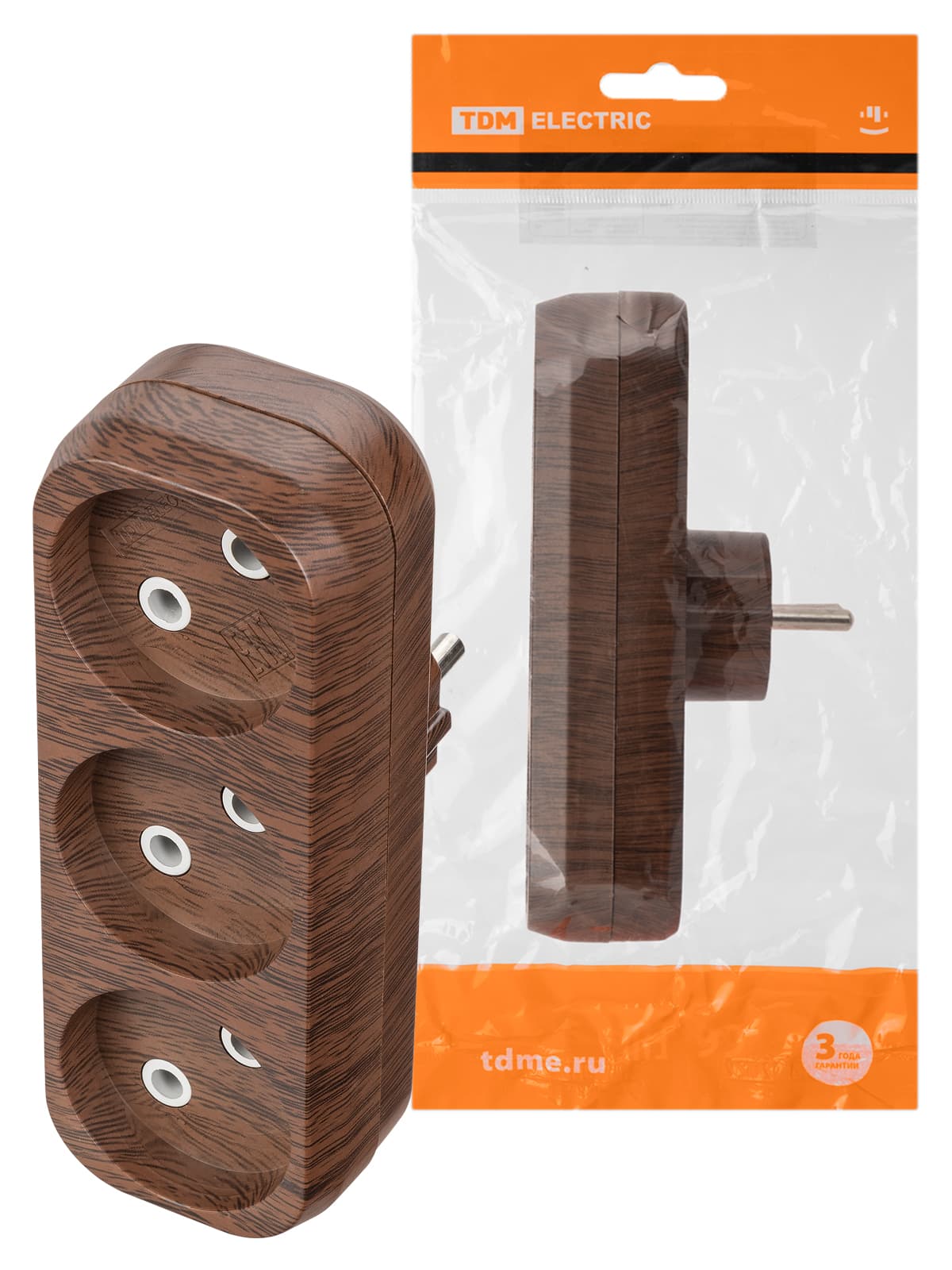 Блок на 3 гнезда 2П б/з плоский 6А 250B "Эко" (бук) TDM